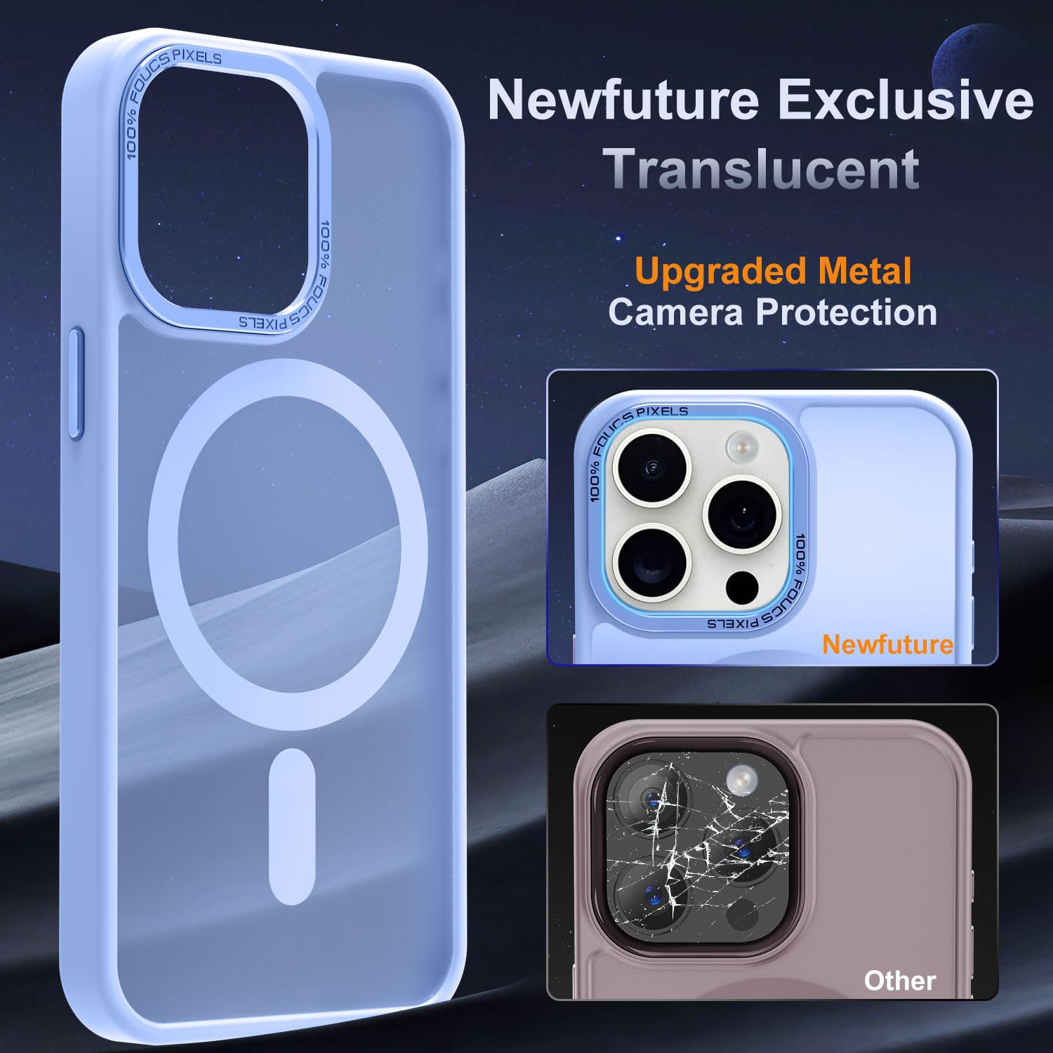 Newfuture Custodia magnetica aggiornata per iPhone 15 Pro Max [compatibile con Magsafe] [protezione di grado mil], custodia sottile traslucida per iPhone 15 Pro Max 6,7 pollici, blu