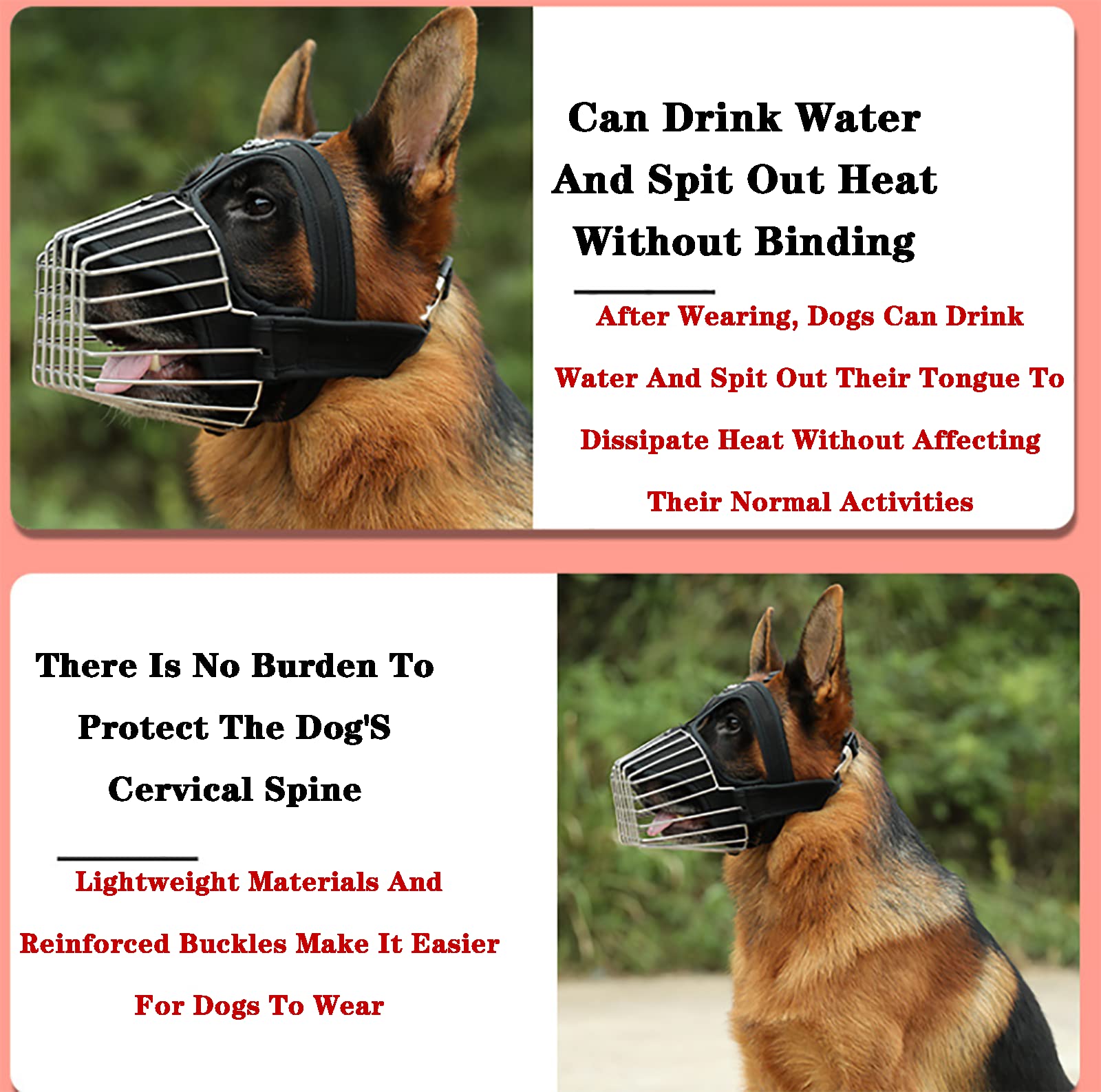 Bozal para Perros pequeños, medianos y Grandes, Evita Que los Perros muerdan, ladren y mastiquen, con Correas Ajustables, Cómodo y Transpirable (S, Red)