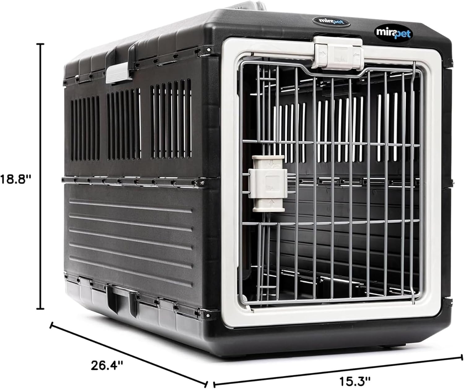 Pet Carrier & Crate, 26.4" L x 15.3" W x 18.8" H - Collapsible for Medium Cats and Dogs, Portable Hard Plastic Wall Kennel for Indoor/Outdoor Use