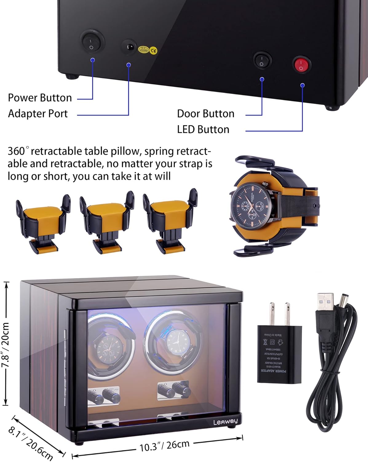 Automatic Watch Winder ，Watch Winders for Automatic Watches,Watch Winder with Quiet Motor, 15 Rotation Modes，with Led Light， High-End Piano Paint Baking Process Double Watch Winder for Rolex