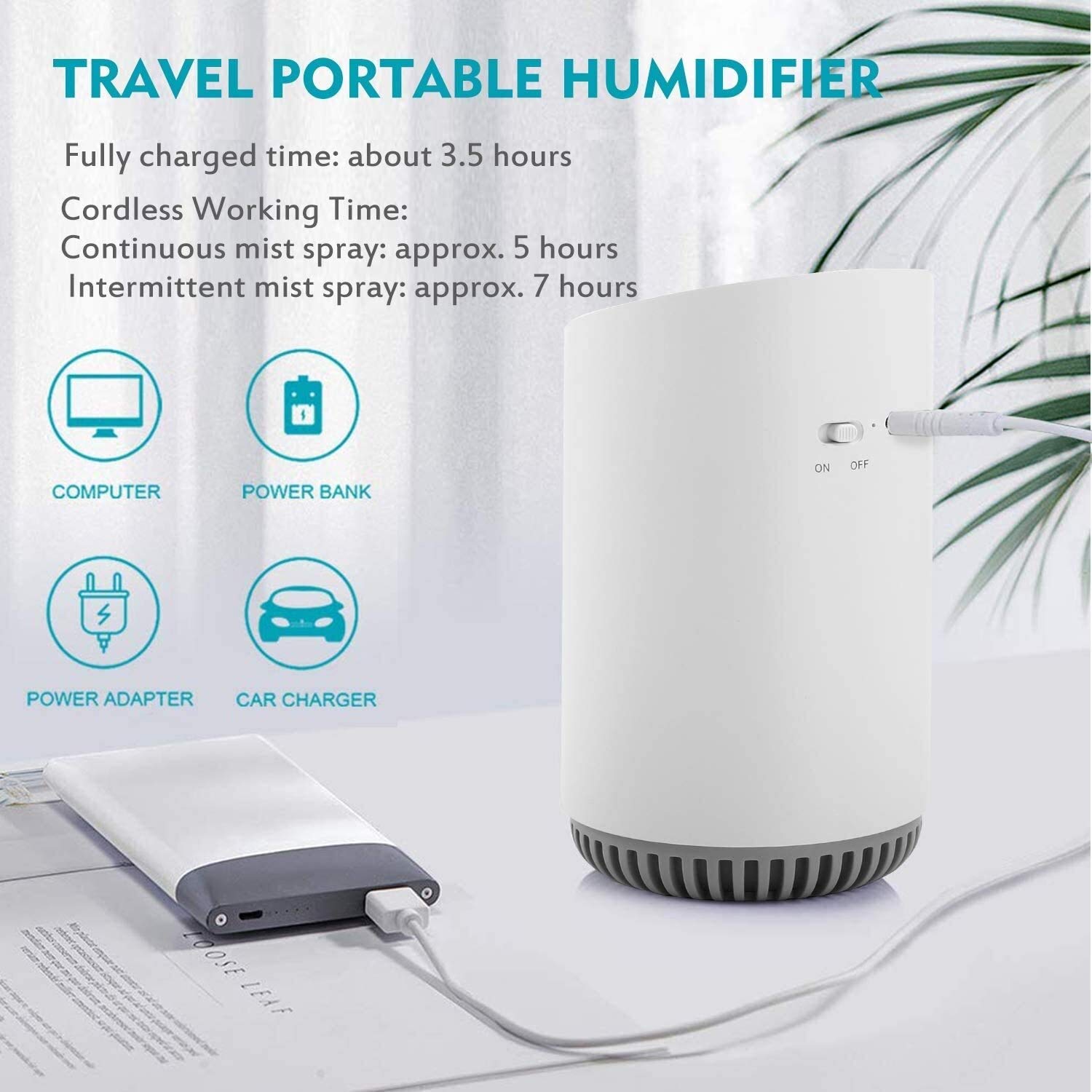 Domésticos Humidificador inalámbrico Mini Viaje portátil Humidificador de Niebla fría(Bianco)