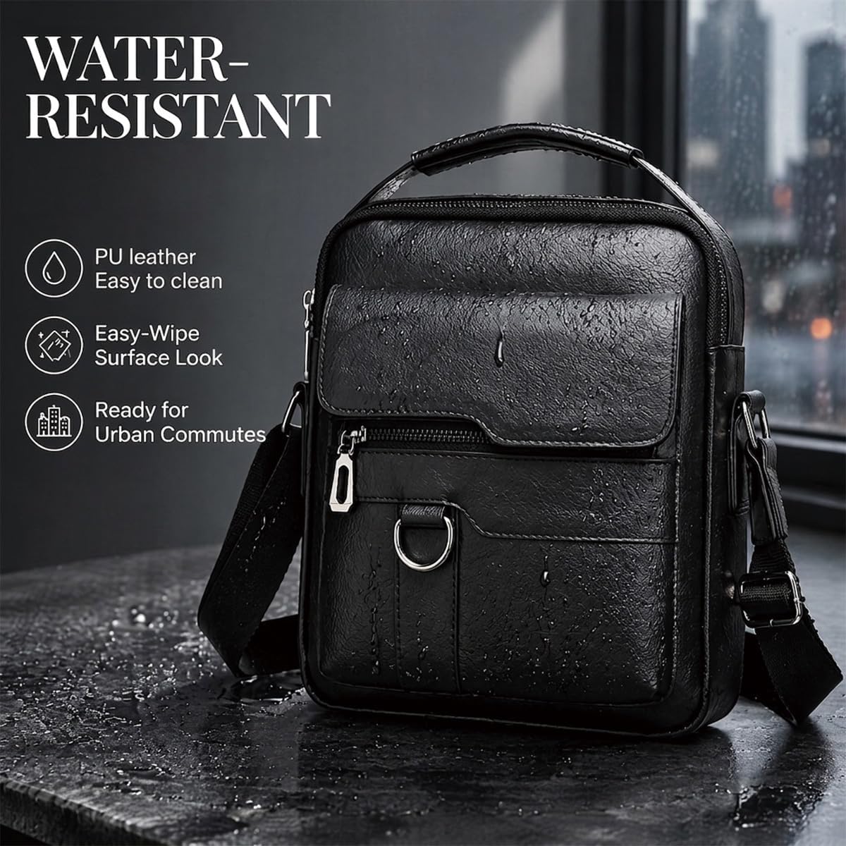 CAAORDKSO Messenger Bag for Men Crossbody Bags Leather Sling Bag Purse Shoulder Bag with Multiple Pockets Business Outdoor image 5