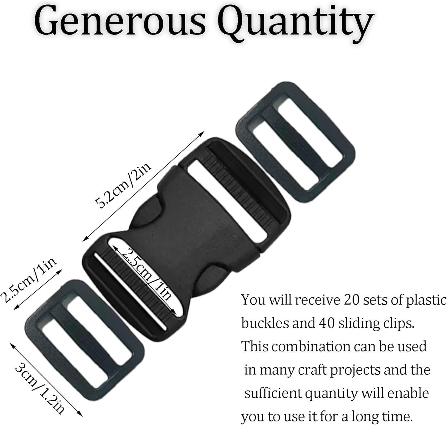20 Set 1 Inch Plastic Buckle for Straps - Quick Release Buckle with 40pcs Tri-Glide Slide Clip Adjustable Heavy Duty Buckles for 1 Inch Wide Nylon Webbing Straps Luggage Backpack Straps - Image 5