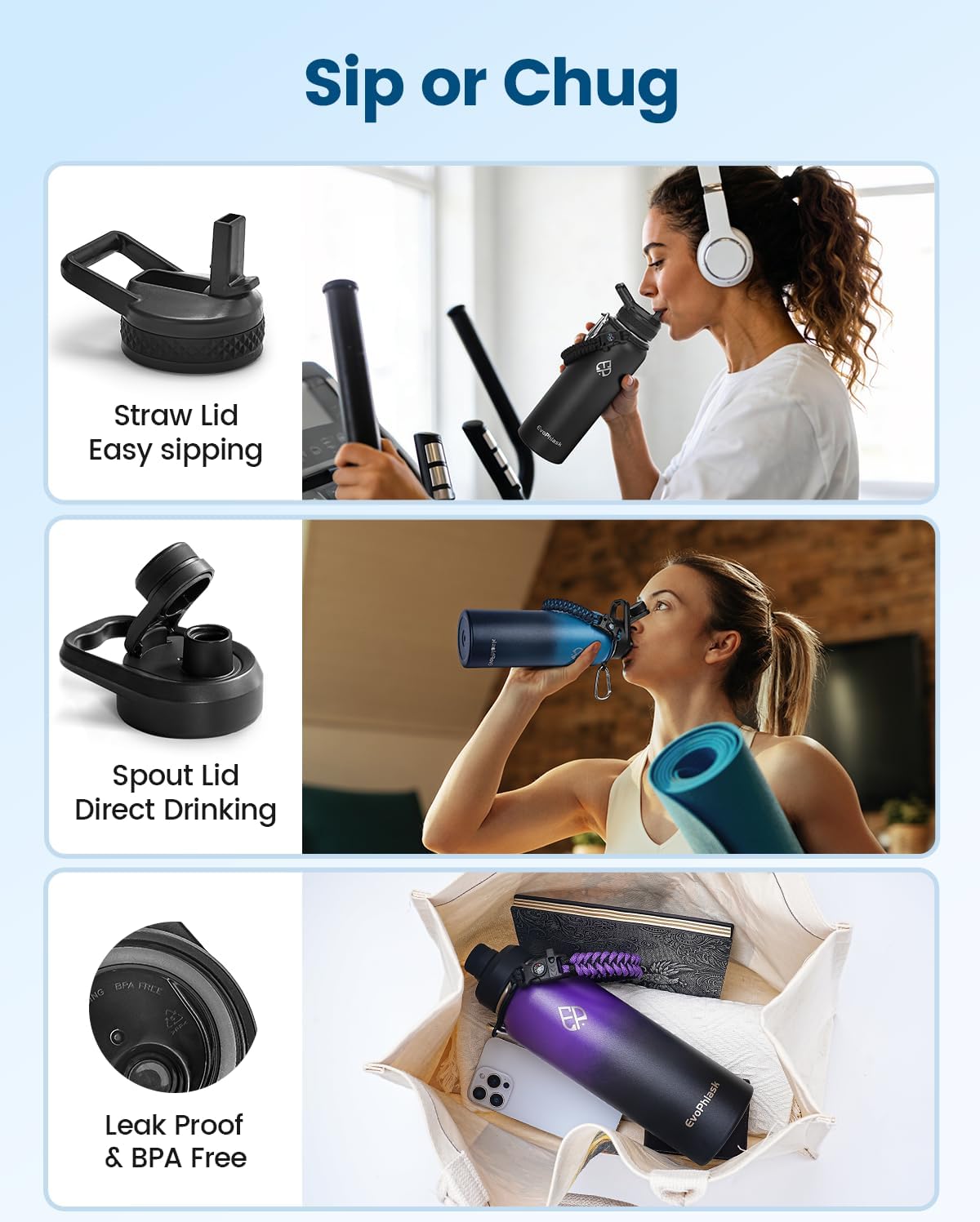 Insulated Water Bottle 40 oz, Vacuum Stainless Steel Water Bottle Keep Cold 48Hrs, Large Metal Water Jug for Travel, Sport, Gym, Hiking with Carrier Bag, Purple/Black