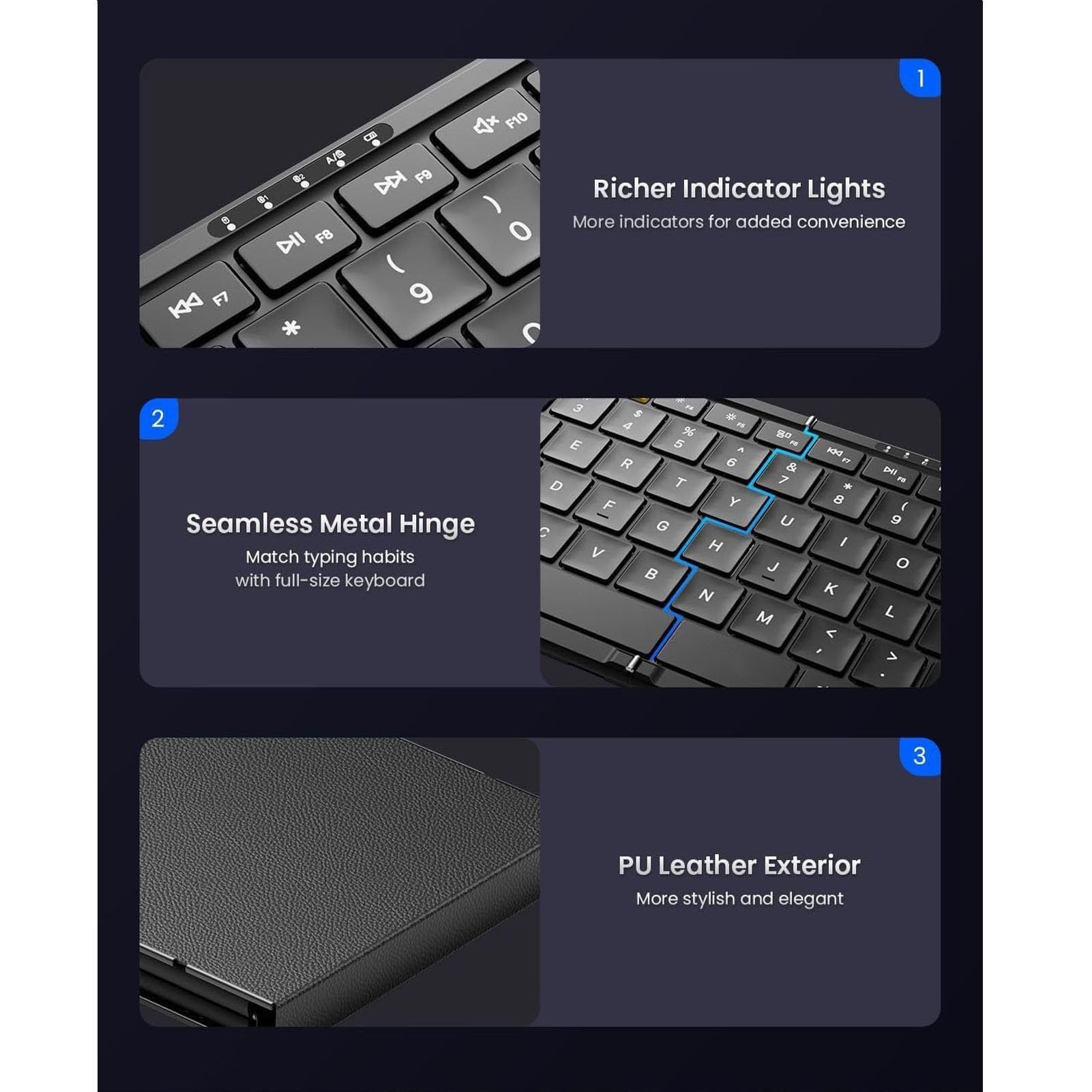 Sxhlseller Tastiera Bluetooth Pieghevole Senza Fili 2.4G | Tastiera portatile pieghevole, Bluetooth wireless 2.4G dual mode, USB C ricaricabile, tastiera da viaggio con layout completo