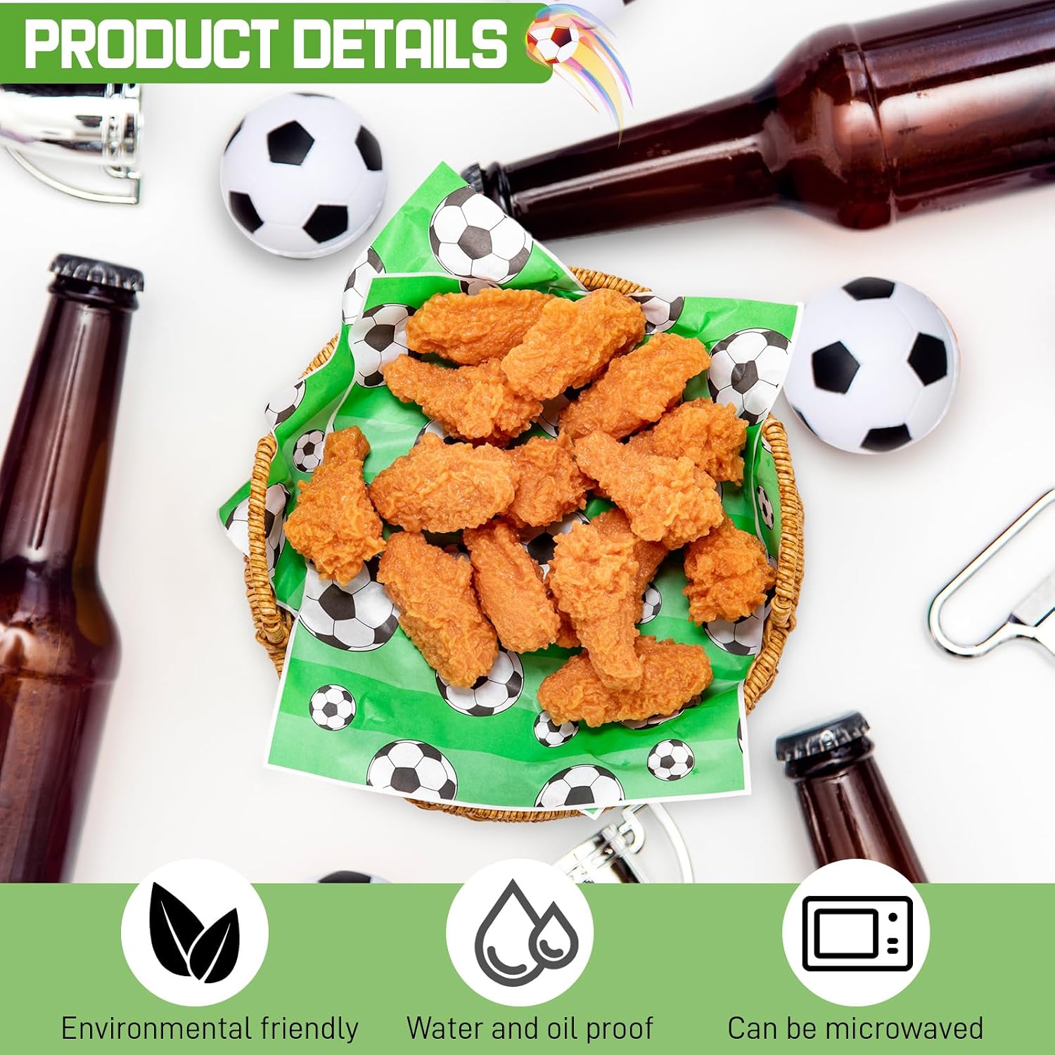 Chiisong 150 Pcs Wax Paper Sheets Soccer Theme Food Wrapping Paper Grease Resistant Tray Liners Waterproof Wrapping Tissue Food Picnic Paper for Home Kitchen Sports Soccer Party Supplies