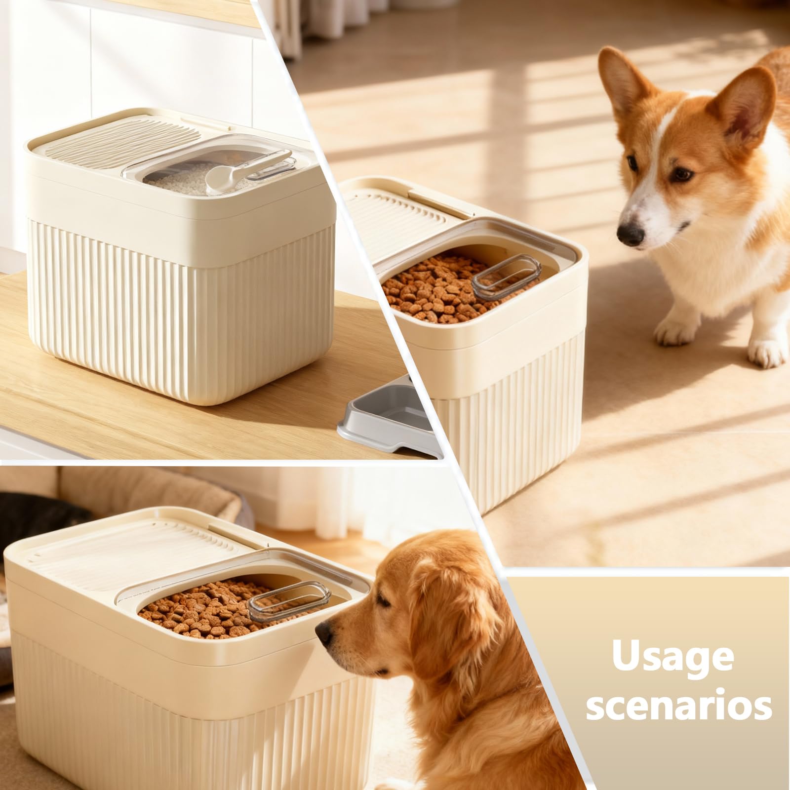 SUNOYA Futterbehälter Für Haustiere Mit Messbecher, Hundefutter Aufbewahrung, Luftdichter Aufbewahrungsbehälter Für Tierfutter 5kg, Katzenfutter Aufbewahrungsbehälter, 24x17x18cm, Für Hunde Katzen