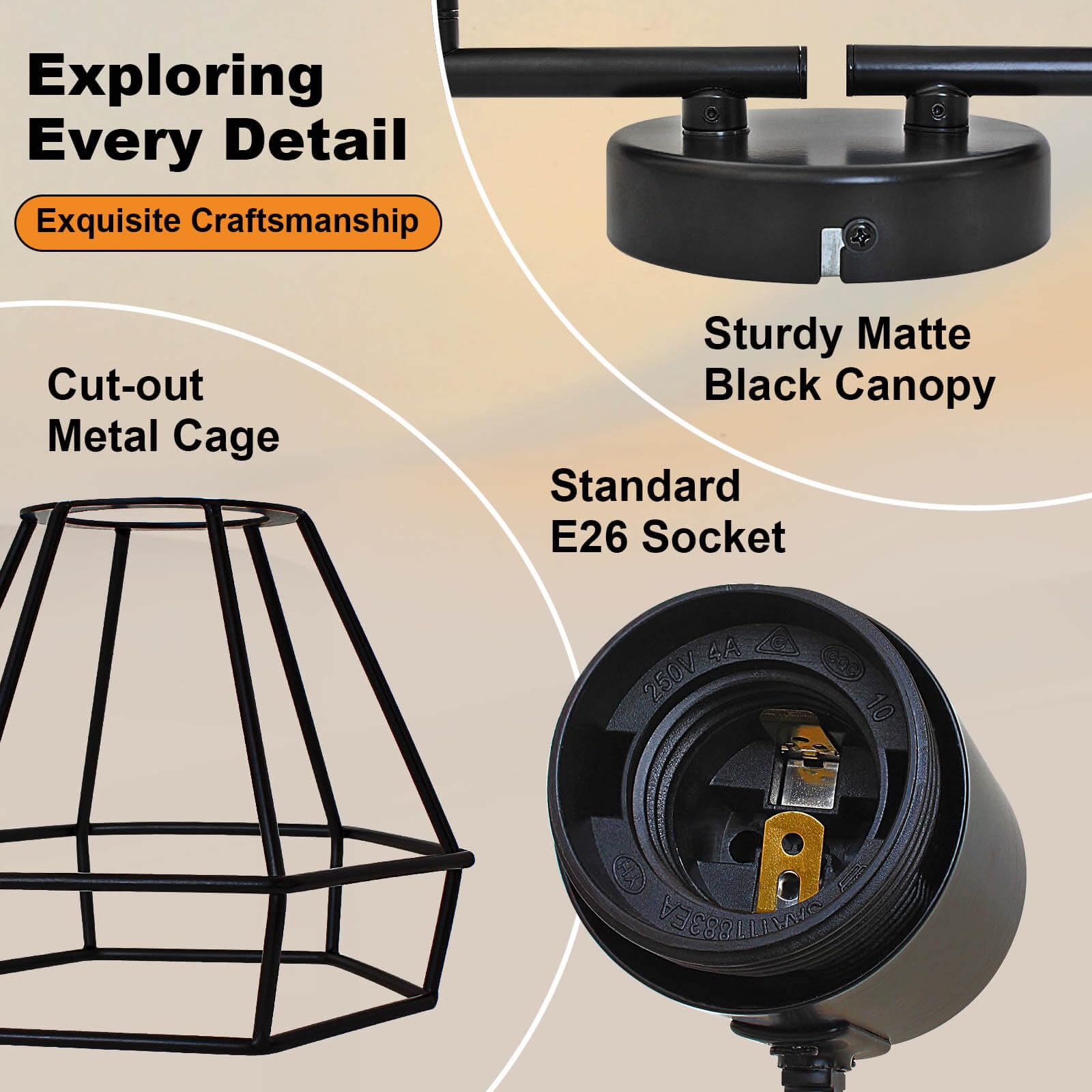 Iluminación de pista de 6 luces, lámpara de techo giratoria direccional, foco negro de pista de granja para cocina, dormitorio, sala de estar, base E26 (bombillas no incluidas) 2