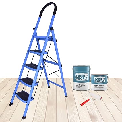 Plantex Premium Steel Folding 5 Step Ladder for Home - 5 Wide Anti Skid Steps (Blue & Black)