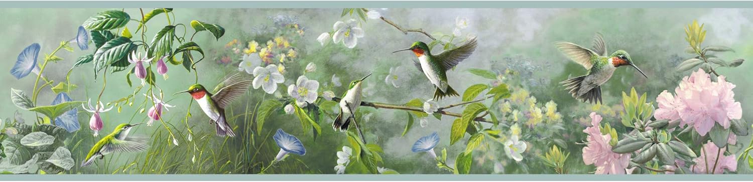 Chesapeake HTM48531B Ruby Green Hummingbird Garden Wallpaper Border