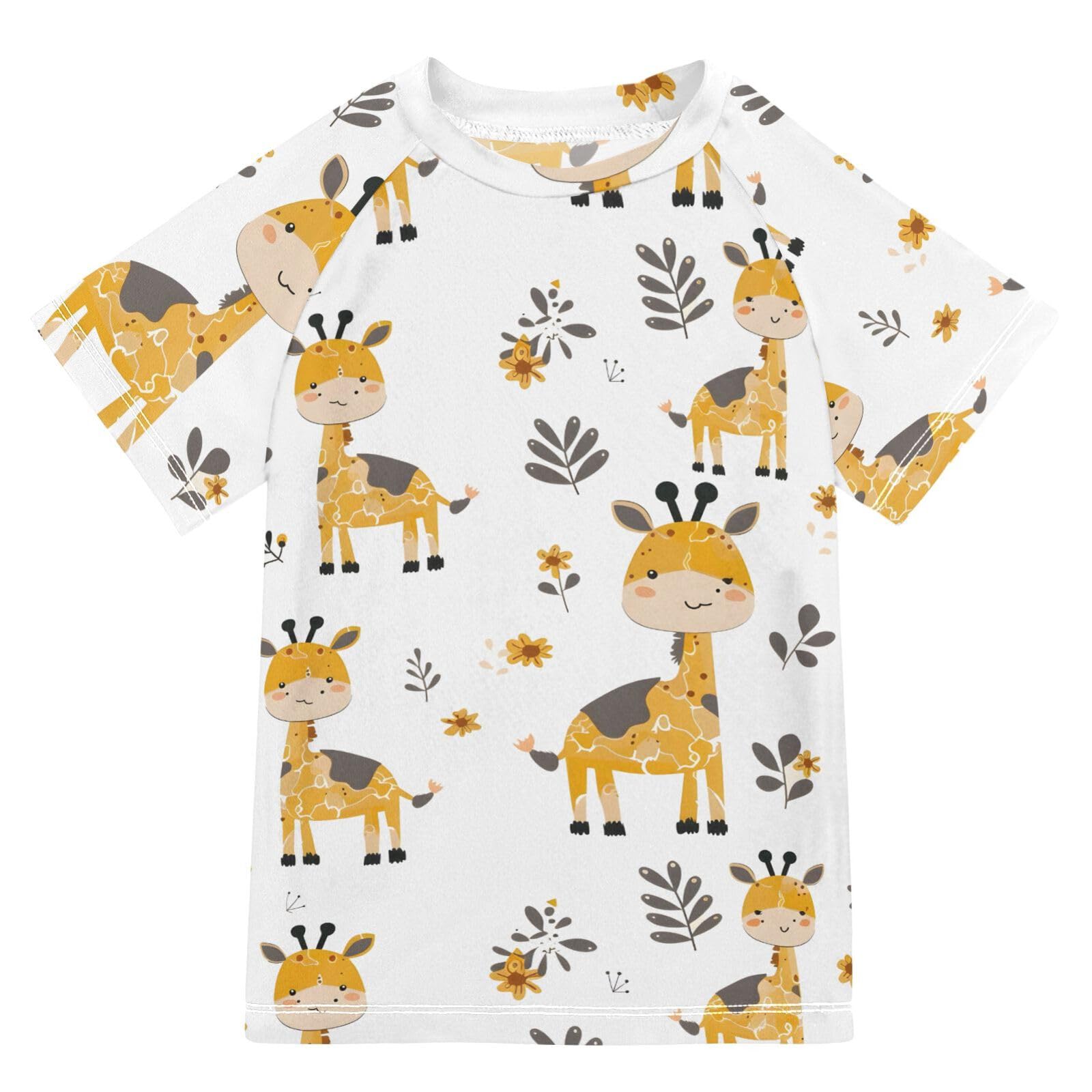 ALAZA Kids Rash Guard Toddler Swim Shirt Boy Girls Giraffe Print UPF 50+ Short Sleeve 4T