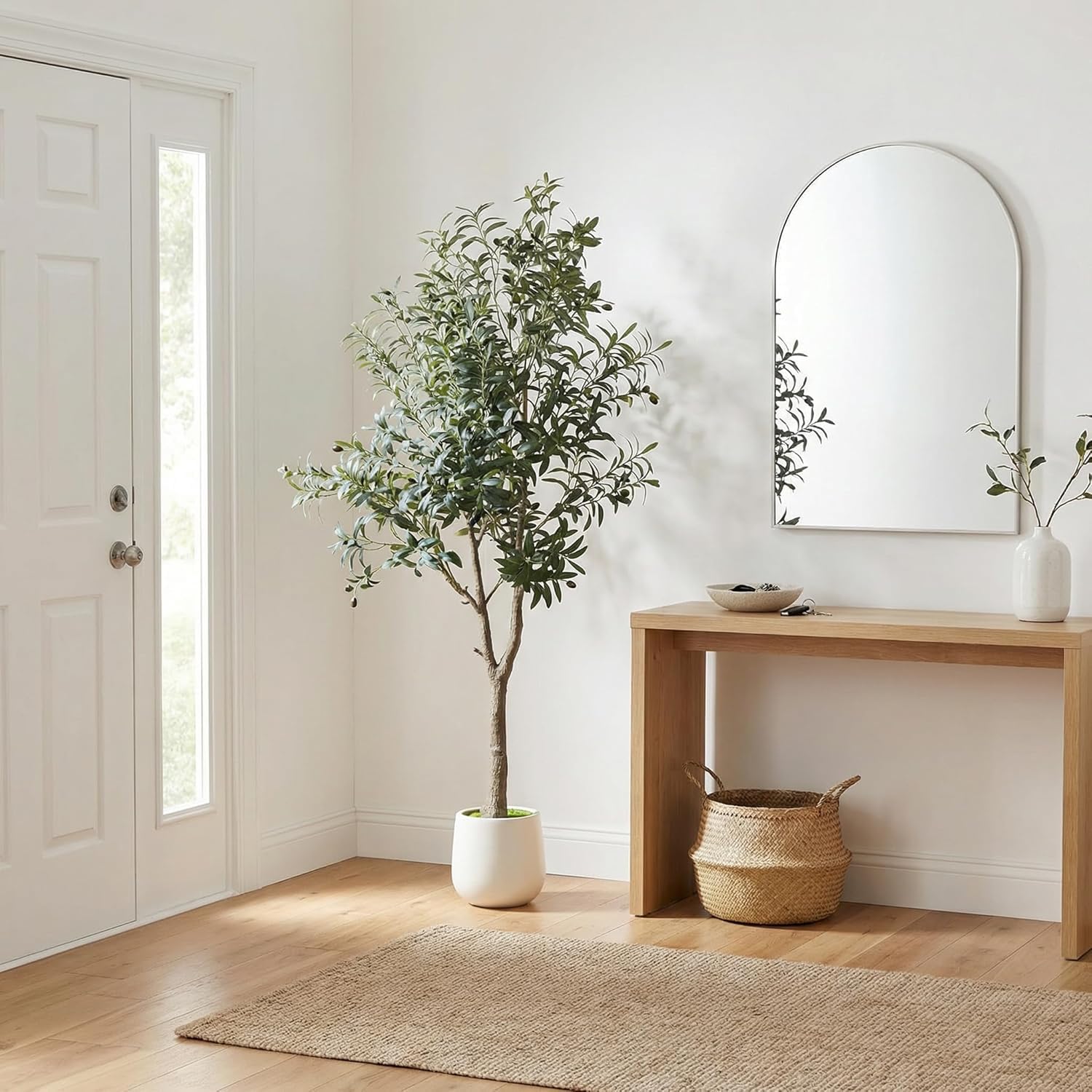 ZKIODV Ulivo Piante Finte da interno Alta, 180 cm Albero di Ulivo Artificiale con Vaso Bianco, Pianta Finta Realistica Decor, Piante Artificiali per Casa Ufficio Hotel, Interno/Esterno, Olive Tree