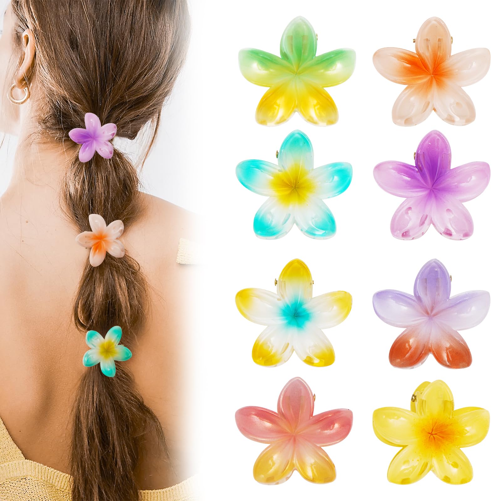 Wappltt Blumen-Haarklammer Set, 8 Stück, 4 Cm – Bunte Hawaii-Blumen Haarspangen Aus Kunststoff Für Frauen Und Mädchen