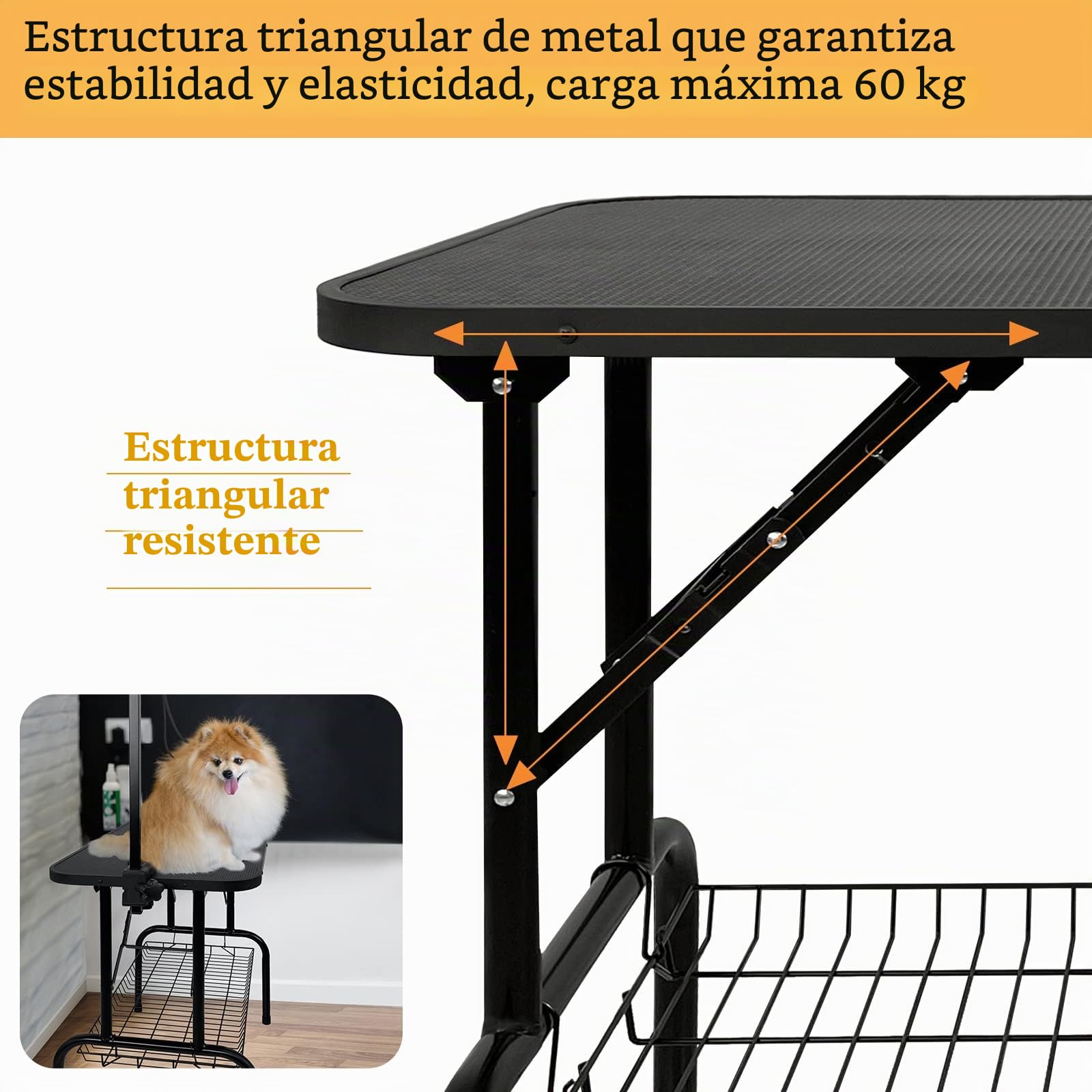 YUENFONG Mesa de Peluqueria Canina Plegable, con Dos Correas, Mesa Aseo Mascotas Mesa de Peluquería para Perros/Gatos, soporta hasta 60 kg (80.5 x 46 x 76 cm, Negro)