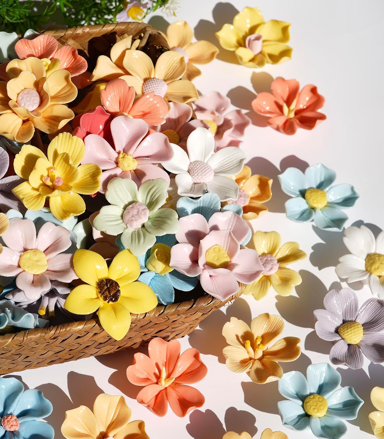 Lanyani 10 Pieces Handcrafted Ceramic Flowers for Mosaic Crafts, Variety Petal Glass Mosaic Tiles Mixed Bright Color Porcelain Blossom for DIY and Decorations