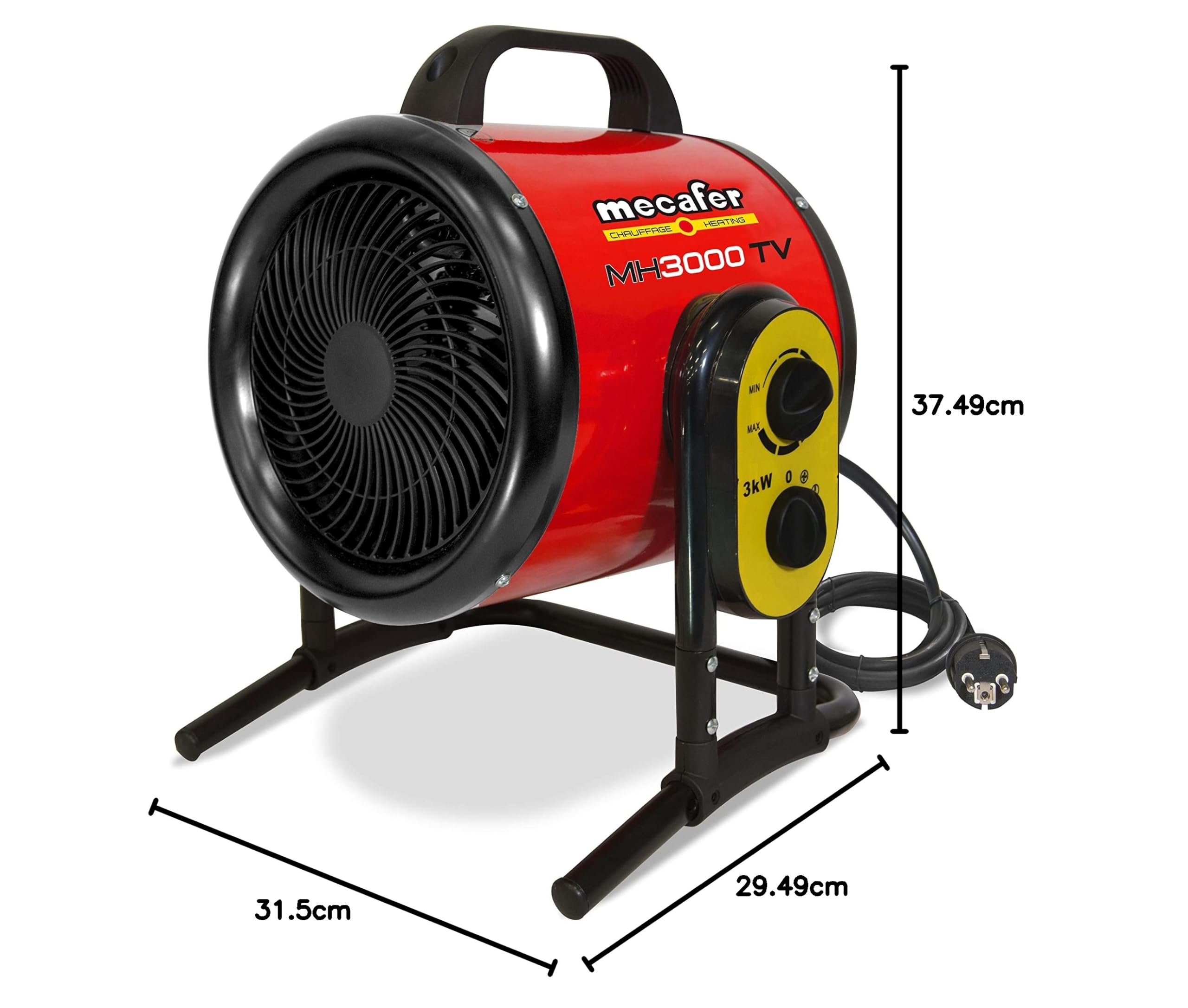 Mecafer mh3000vt Chauffage Atelier Soufflant 3000W Turbo maximum 40m²