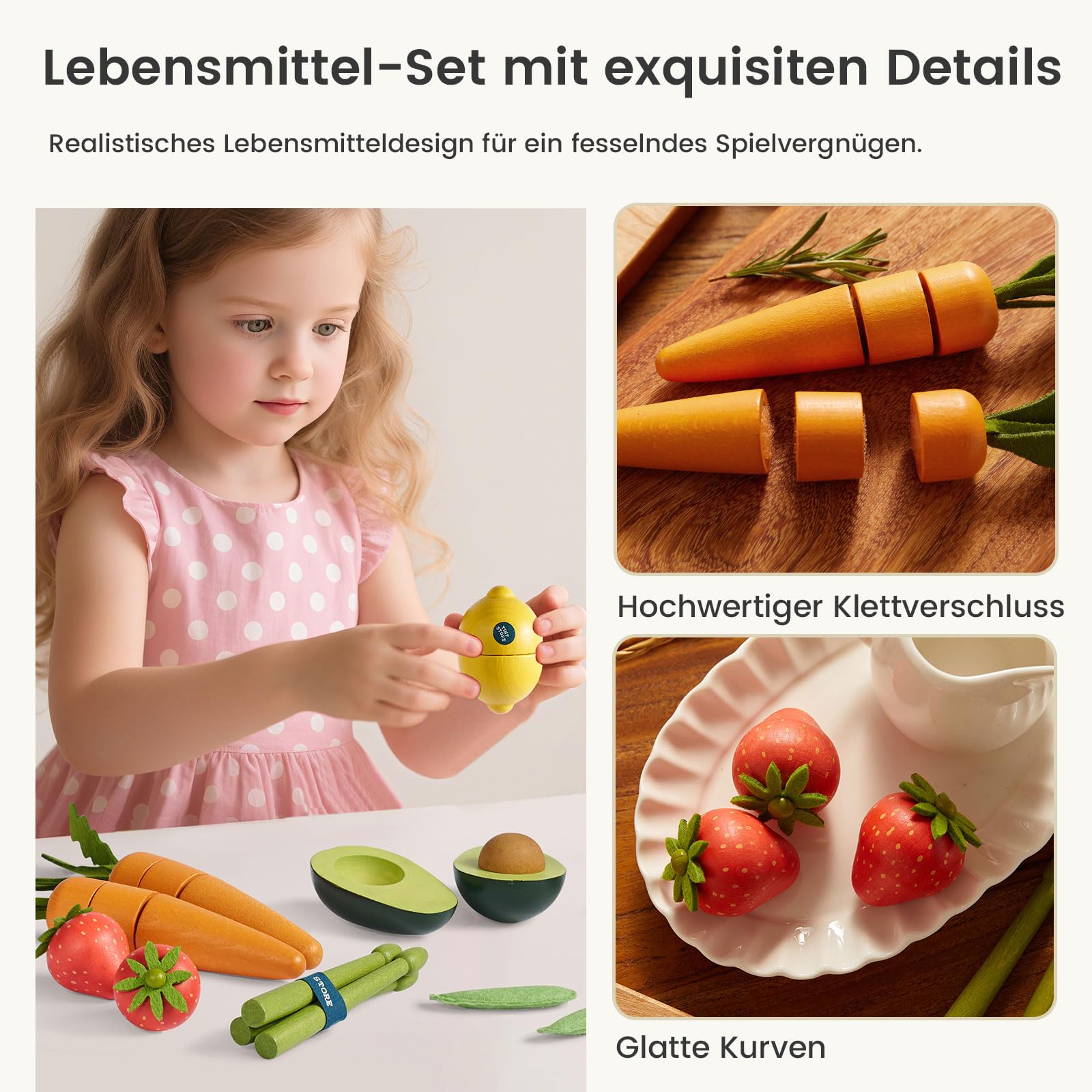 Tiny Land Obst & Gemüse Set aus Holz – 7-teiliges Spielküche Zubehör
