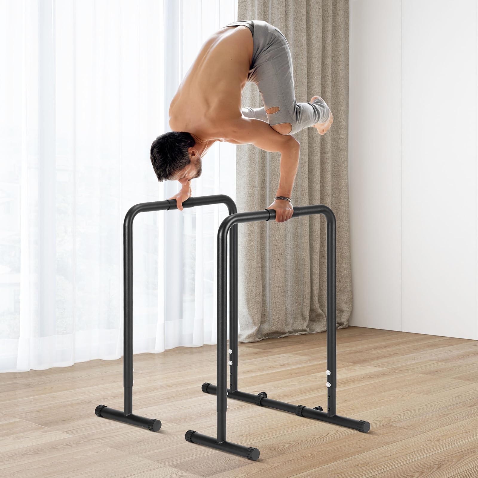VEVOR Barre à Dips Capacité de Charge 200 kg, Barres Parallèles Très Résistante avec Hauteur Réglable, Station de Dips en Tube d'Acier pour l'Entraînement de Force, Fitness, Musculation, Gym, Maison