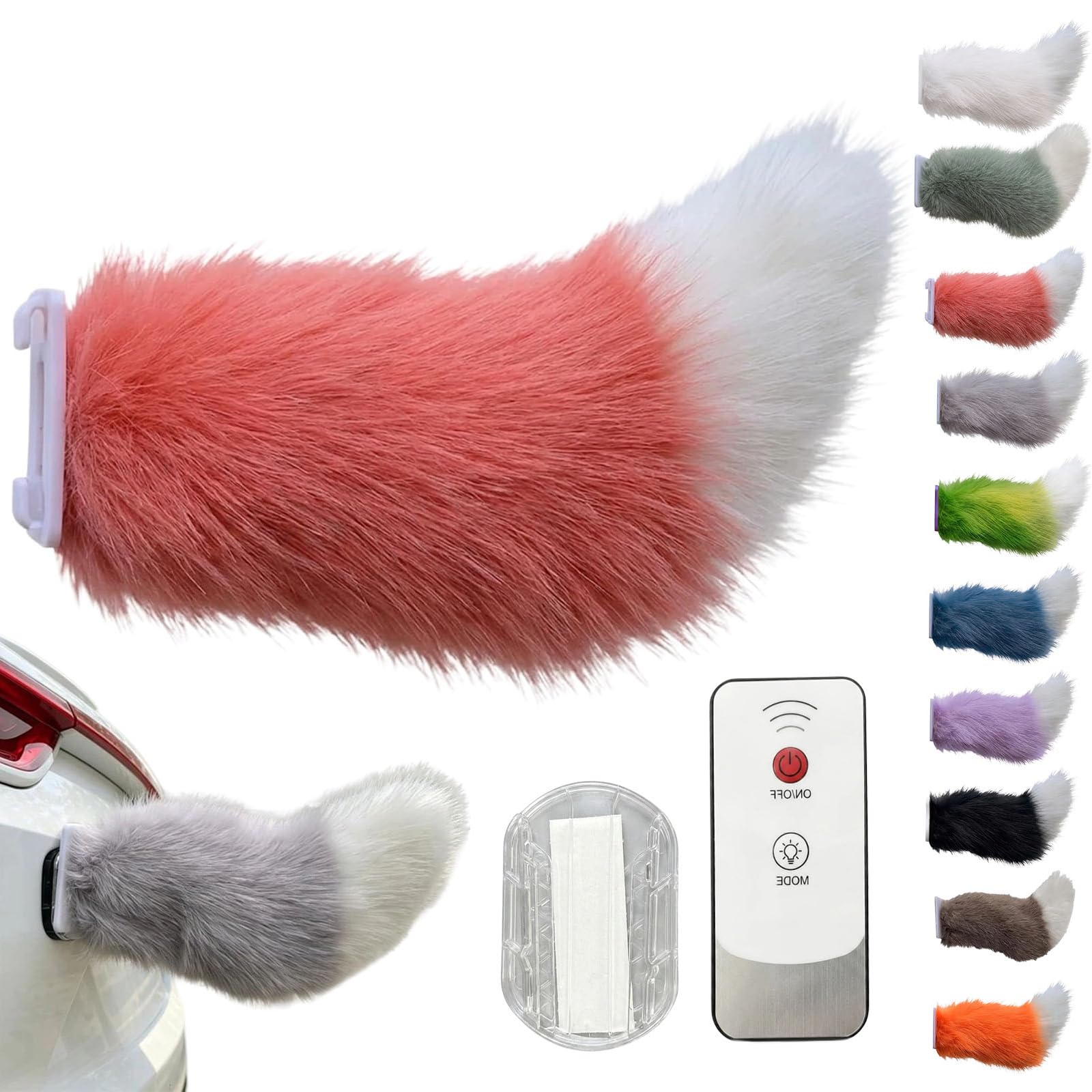 CUOSTU Remote Control Electric Car Tail, Wagging Tail for Car, USB Rechargeable Fluffy Tails Drift for Cars, Remote & Voice Control Moving Plush Tails forBicycle Auto Trunk Motorcycle RV Decor (Red)
