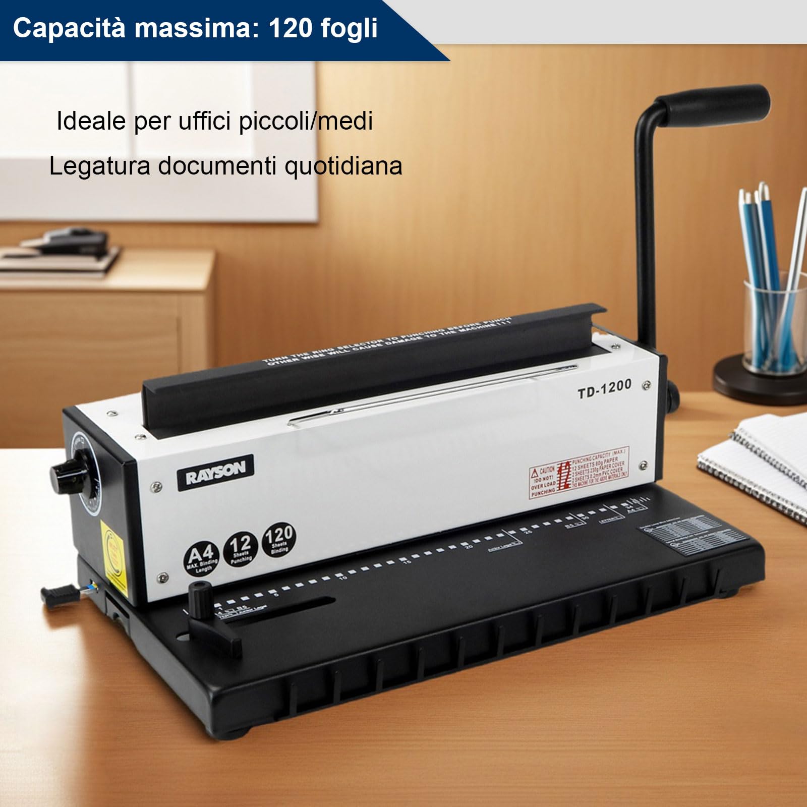 Rilegatrice Spirale Metallica RAYSON TD-130 - Per 120 Fogli A4, 34 Fori, Passo 3:1 - Foto 7