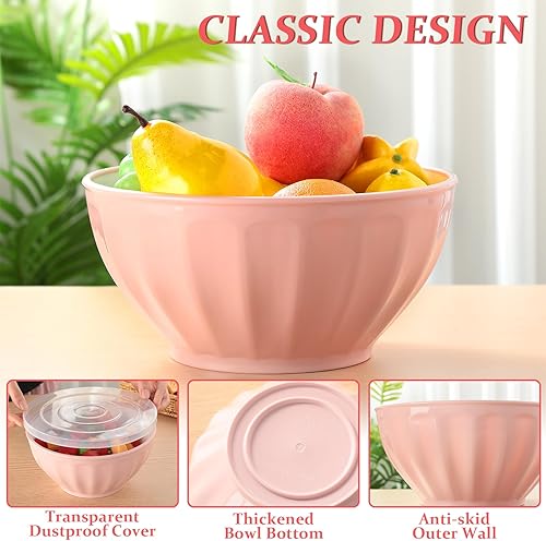 Miniatura 4 de Ziliny Juego de 6 tazones rosados con tapas, aptos para microondas, cuencos de plástico para mezclar con tapas, para cocina, alimentos, hornear,