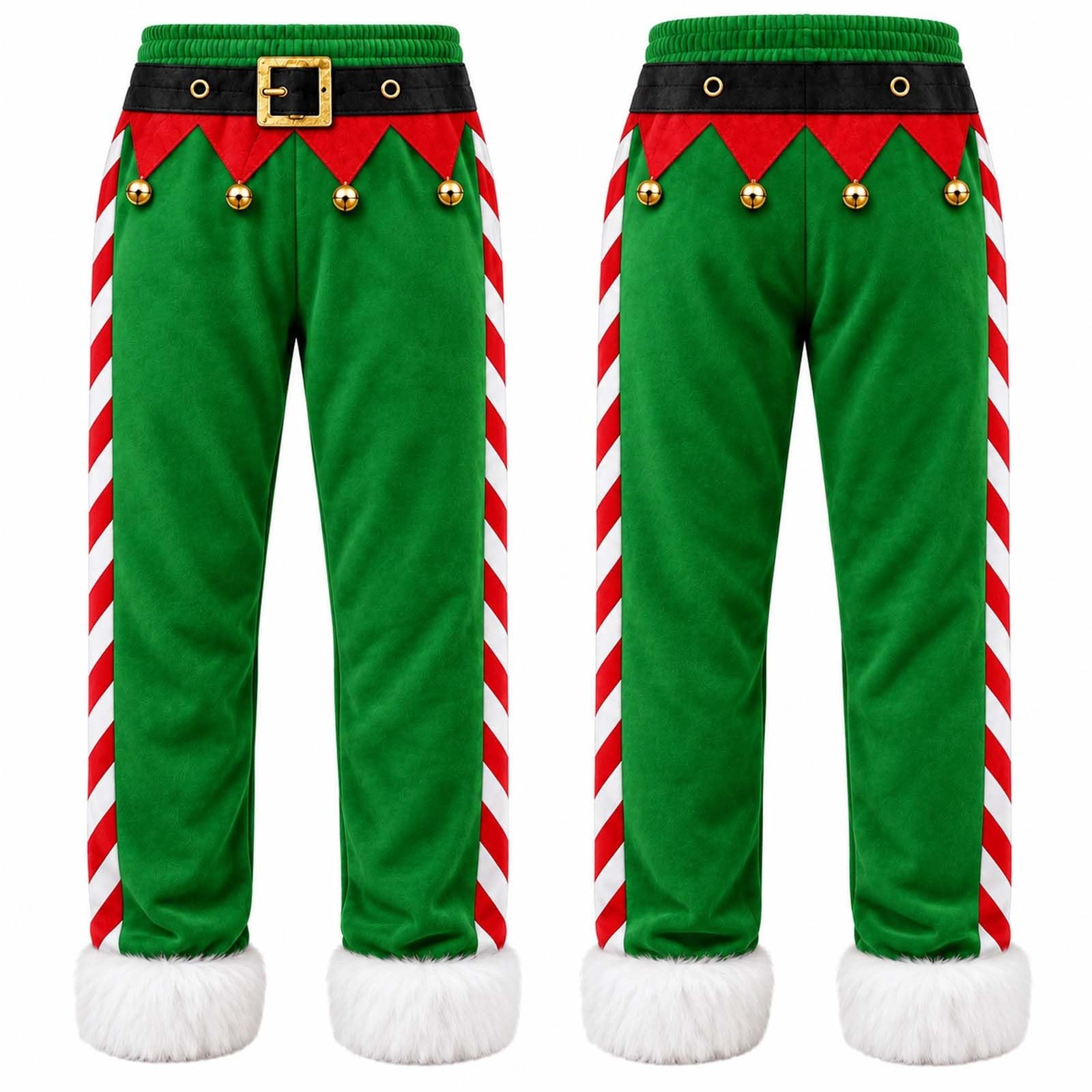 Christmas Costume Pants for Men Green Flannel Xmas Holiday Trousers with Pl