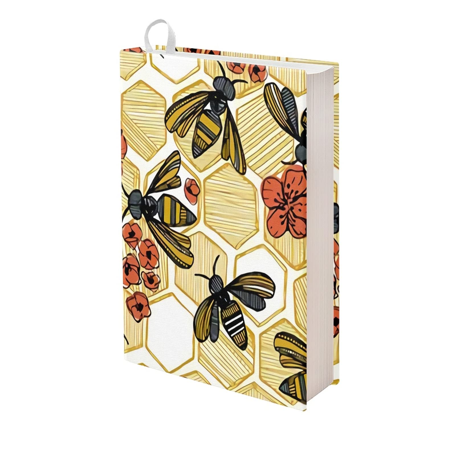 Kuiaobaty Bees Flowers Patterned Cloth Book Cover for Bible, Novel, Honeycomb Print Notepad Slip on Jacket Washable Fabric — image 1