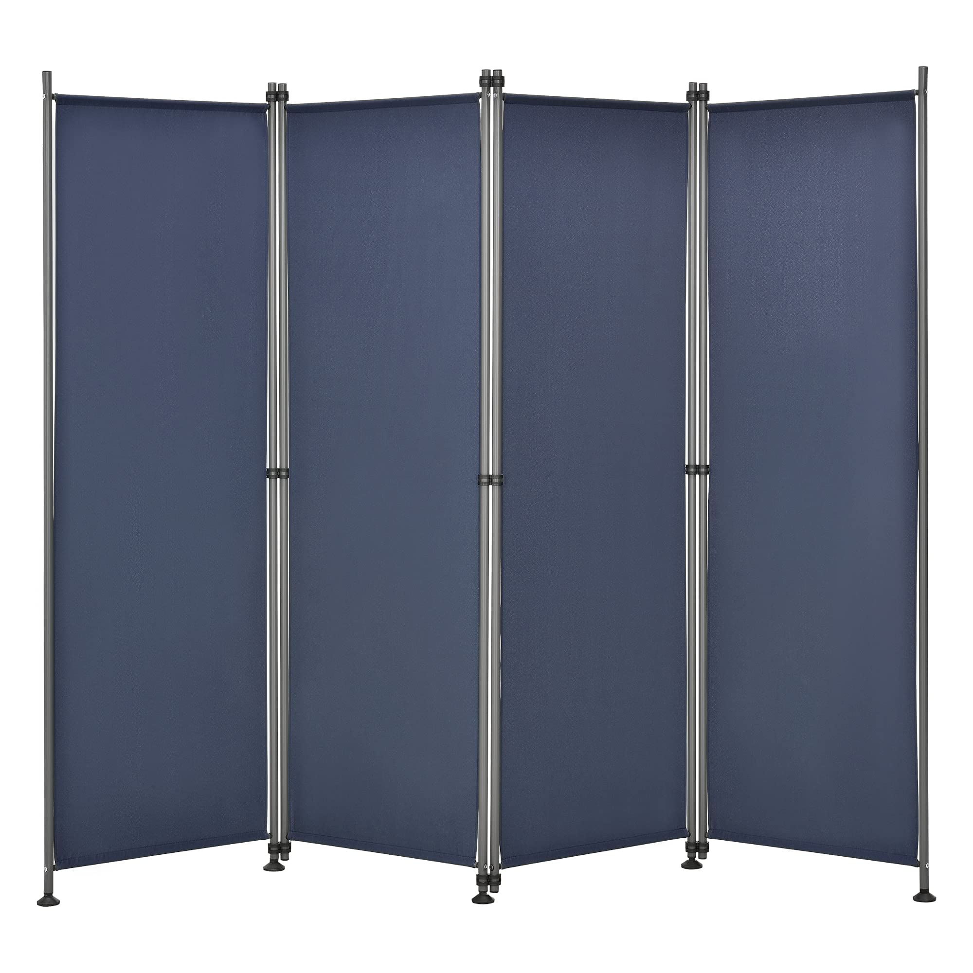 Paravent de Confidentialité Brise-Vue Séparateur à 4 Panneaux Résistant pour Extérieur Intérieur Acier Polyester 215 x 170 cm Bleu Foncé