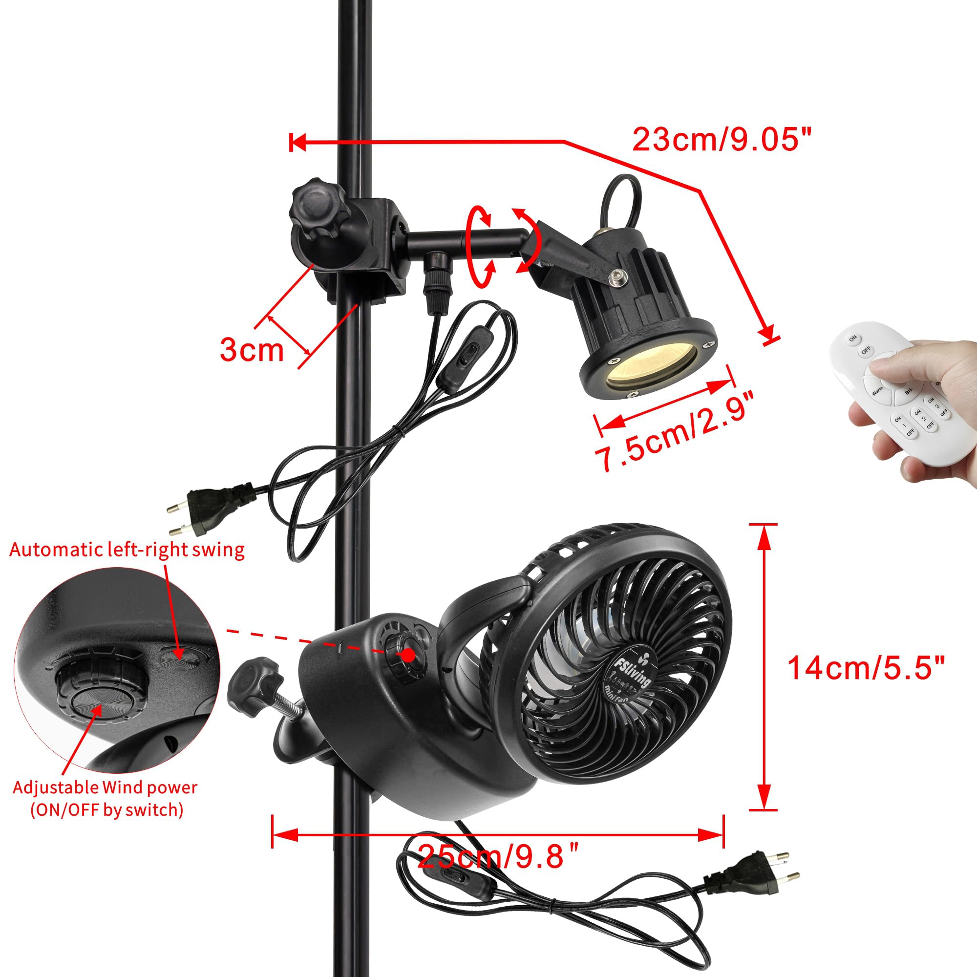 Pflanzenlampe mit Schwenkarm,Clip Grow Light und Clip ventilator grow mit Flexibler Schwanenhals, 9/12/15H Timer für kleine Pflanzen Zimmerpflanzen Samen TD0680-ZW