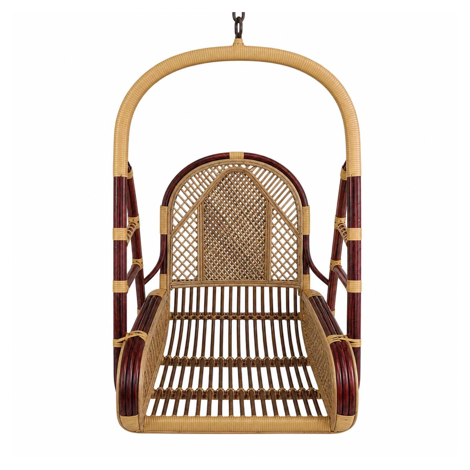 Cane & Craft Handcrafted Cane Swing Chair for Home with Chain – Bamboo & Natural Rattan Hanging Jhula for Adults, Balcony, Living Room | 200 Kg Capacity | 126 x 66 x 64 cm | 140 cm Chain-image-14