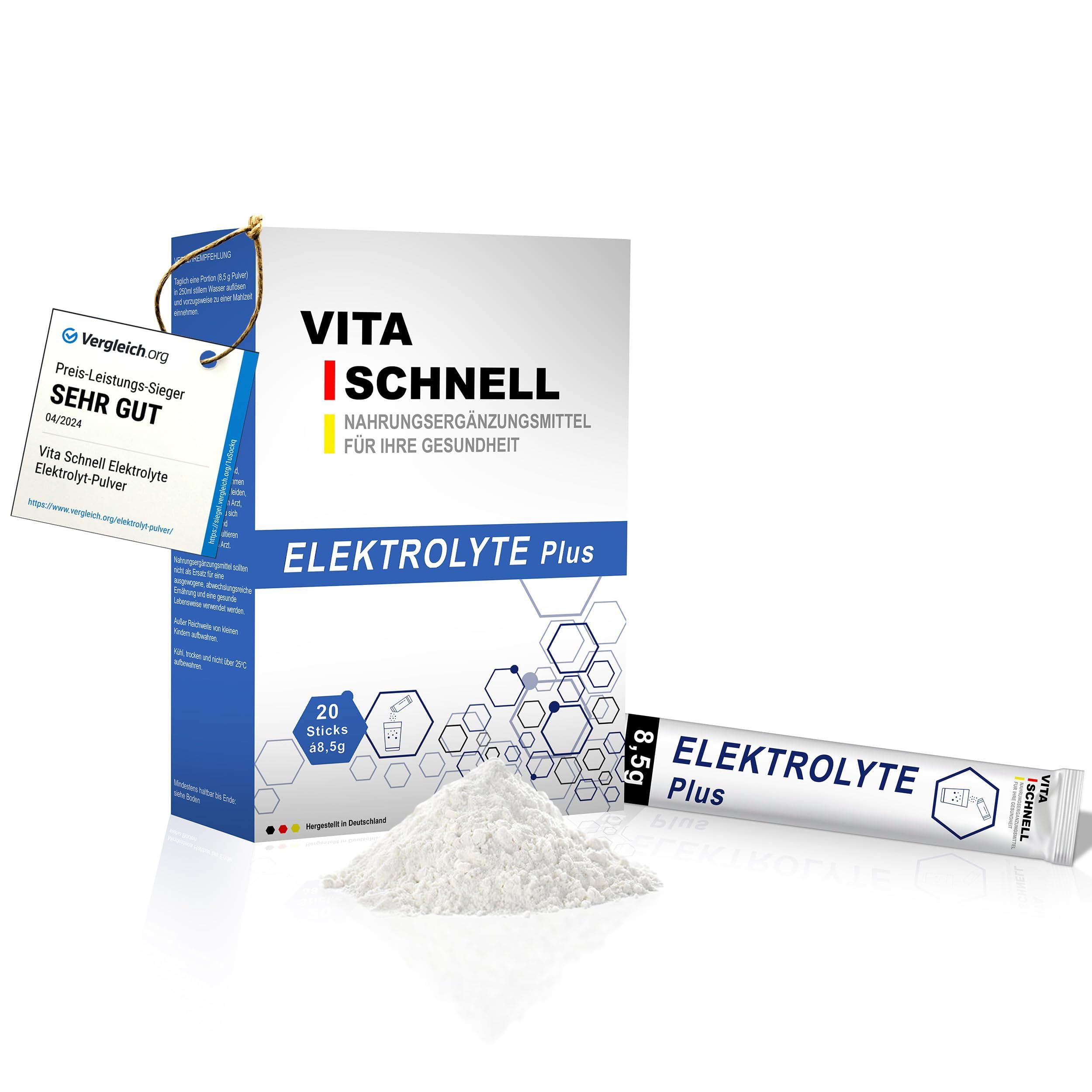 Vita Fast Electrolyte Plus Solution for Hydration in Salt and Water Loss of the Body, After Diarrhoea, Alcohol Consumption or Sports - 20 Sticks of 8.5 g