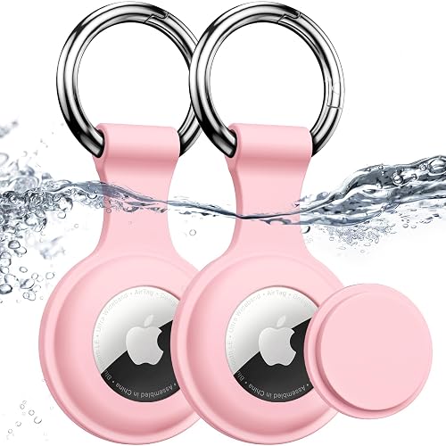 [2 Pack] Joremx Waterproof for Airtag Holder,Soft Silicone Protective case for Apple Air tag with Key Ring,Lightweight and Anti-Scratch,Compatible with AirTag Keychain for Dog,Car Key,Luggage（Pink-2）