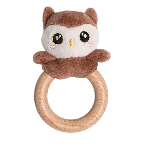 Miniatura 17 de Pearhead Mordedor de peluche arrugado para bebé, adorable juguete sensorial de fresa con anillo de cuentas de silicona sin BPA, sonido suave y tela