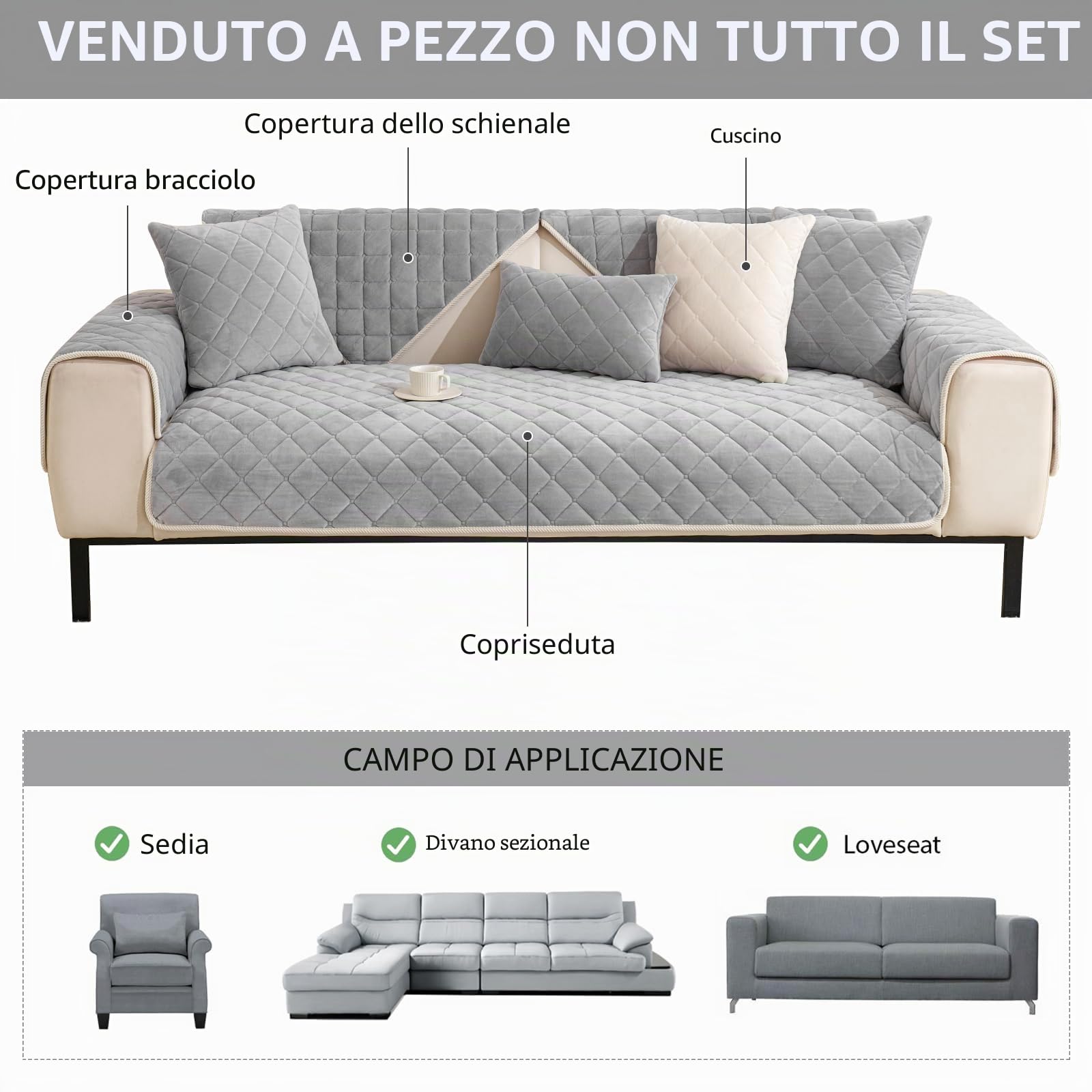 GKXLH Nuovo Copridivano Lavabile - Morbidi Copridivano in Pile di Latte 1 2 3 Posti, Fodere Antiscivolo per Divano, Fodere per Divano Componibile, Fodera per Divano Angolare a L, Protezione per Mobili