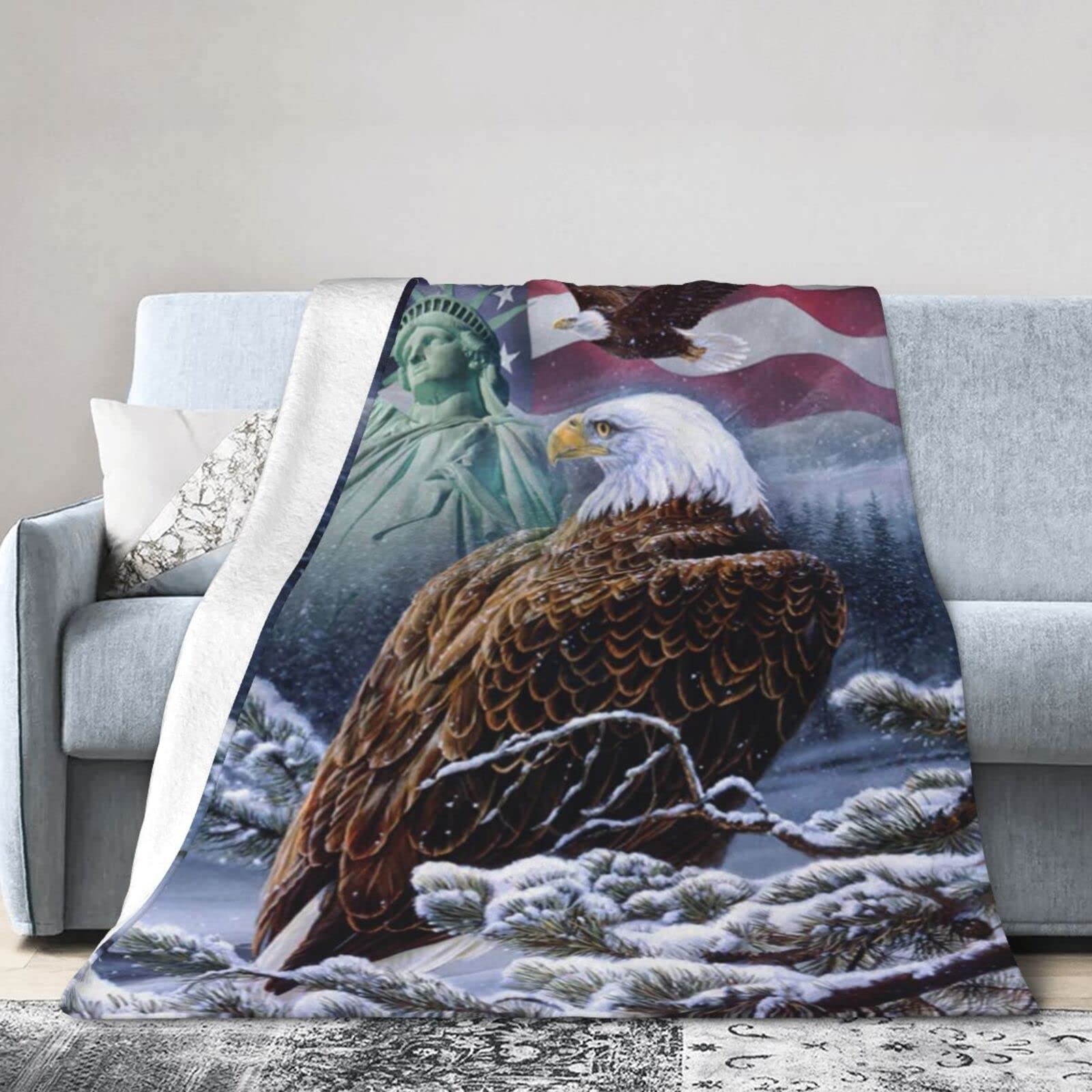 Lsjuee Christmas Flannel Fleece Blanket 60"X50" Us Patriotic Eagle Winter Snow Bed Throw Blanket Funny Ultra-Soft Travel Winter Blankets for Adult Keep Warm