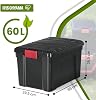 Iris Ohyama, Large Storage Boxes with Lids, Garage Storage Boxes, Closing Clips, 60L/3Pack, BPA Free, W59 x D39.5 x H35.5cm, SIA-60