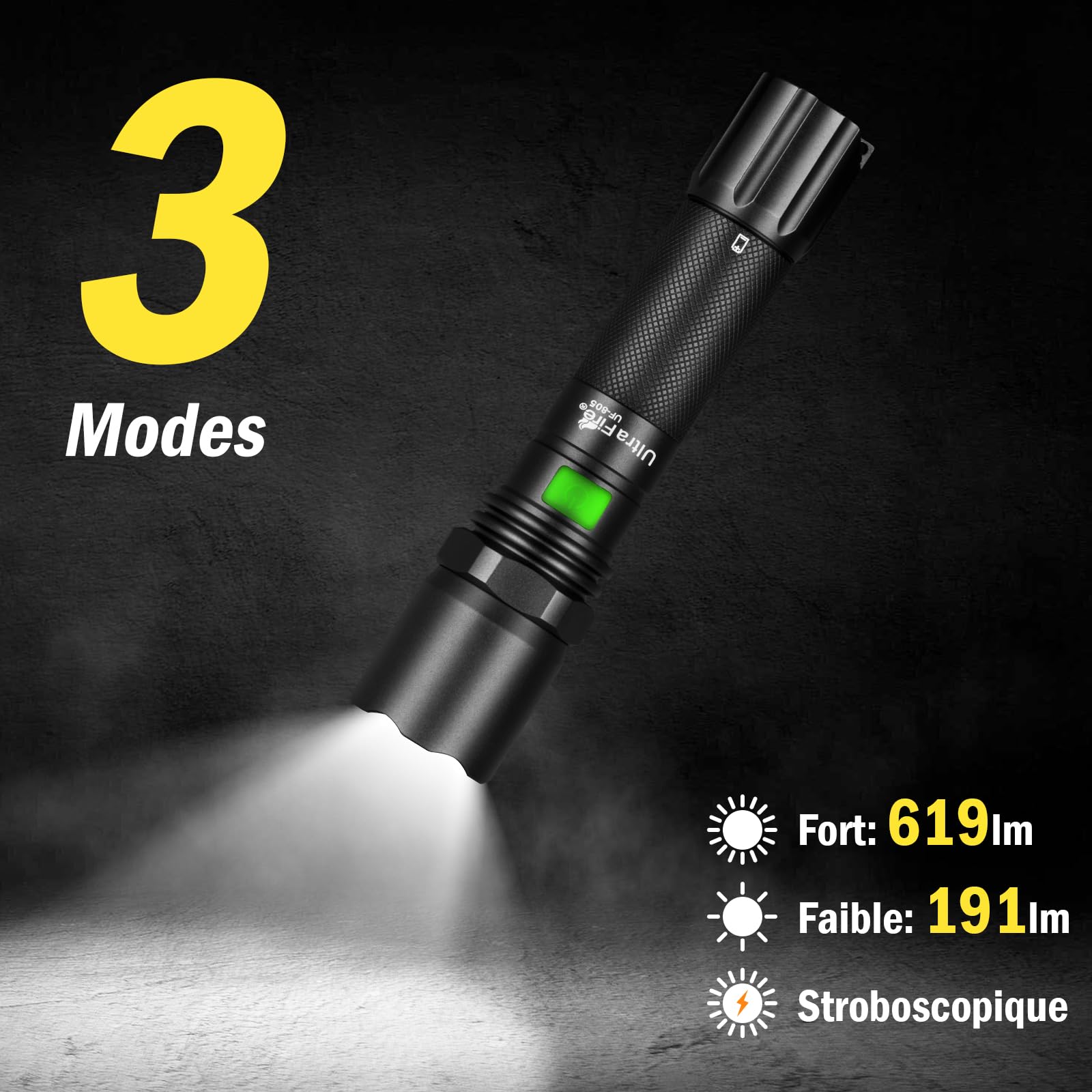 Ultrafire Bâton Lumineux de Signalisation Rechargeable, Lampe Torche LED 619 Lumens 3 Modes, Lampe de Sécurité Pour Contrôle Routier, Guidage Aérien, Camping et Urgences, Lot de 2 (12 & 16 Pouces)