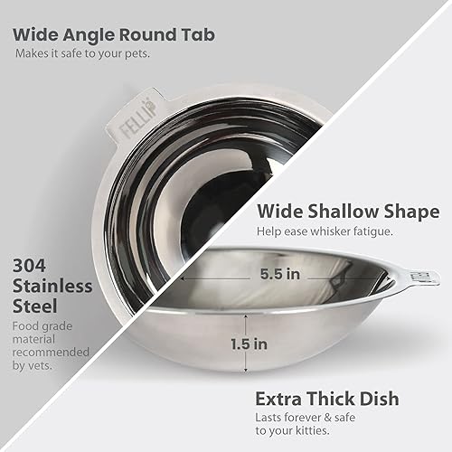 Miniatura 9 de Felli Pet Whisker - Cuenco de acero inoxidable para aliviar la fatiga y la fatiga, inclinado, antivómitos, sin ensuciar, placa ancha inclinada de