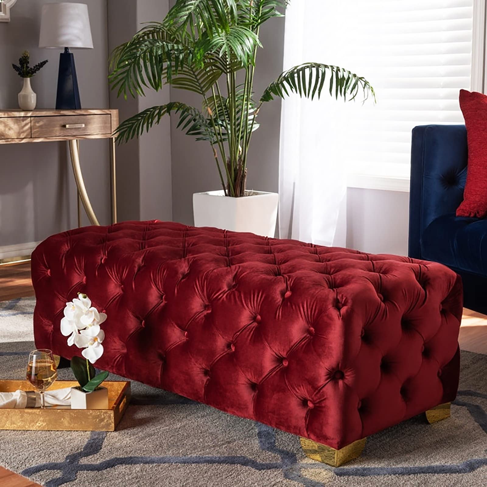 Repose-pieds ottoman pour salon en velours rouge