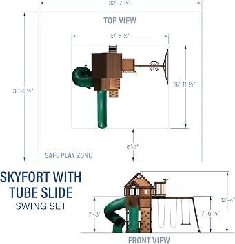 Backyard Discovery Skyfort All Cedar Swing Set, Elevated Covered Wood Roof Clubhouse with Bay Windows, 2 Belt Swings, Web Swing, 10ft Wave Slide, 5 ft Tube Slide, Covered Picnic Table, 5 ft Rock Wall