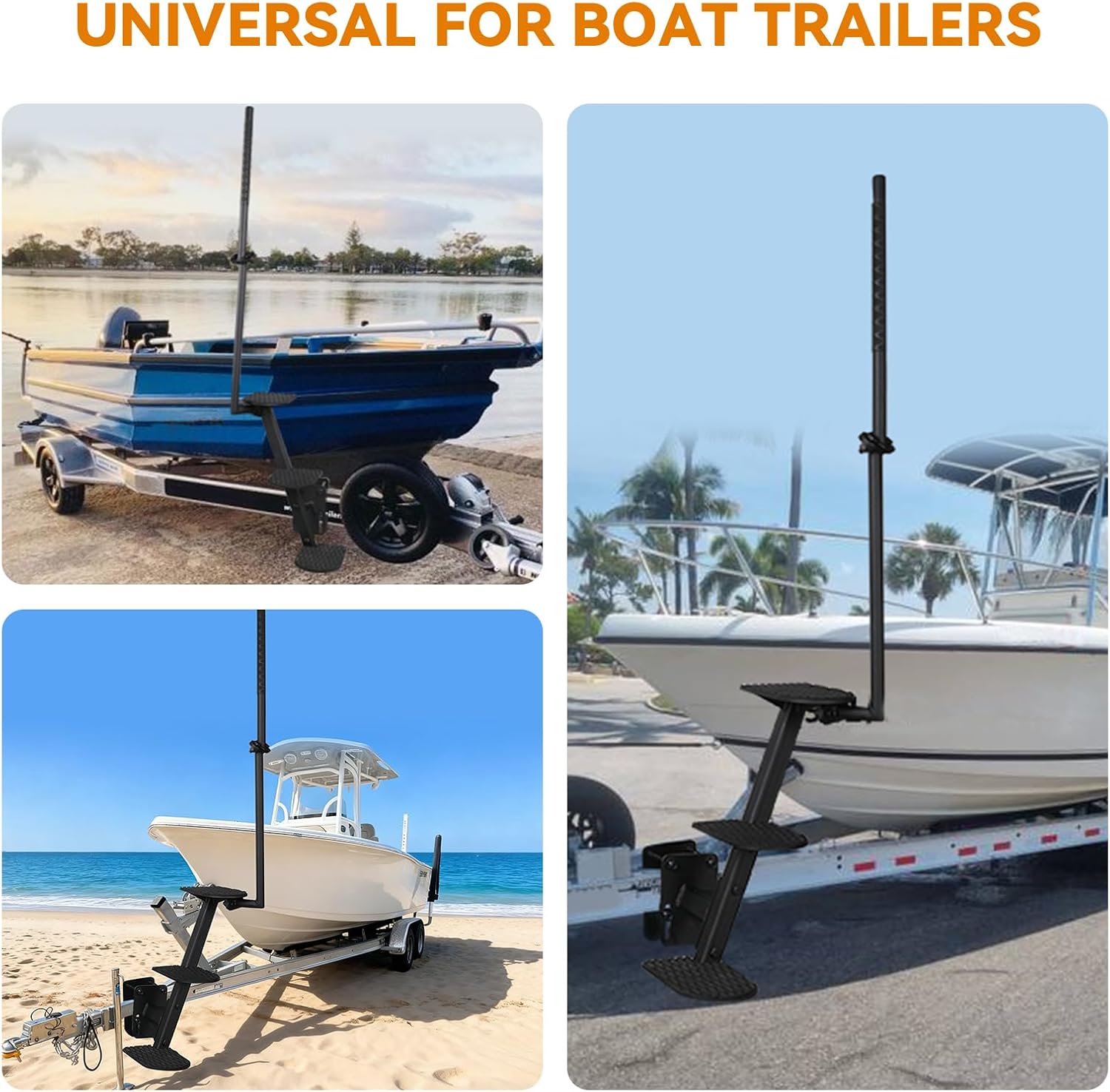 Heavy Duty Boat Trailer Steps with Safety Handle, Non-Slip Mat, Universal Fit for Boat Trailers Tongue Steps, Easy Assembly, 3 Steps