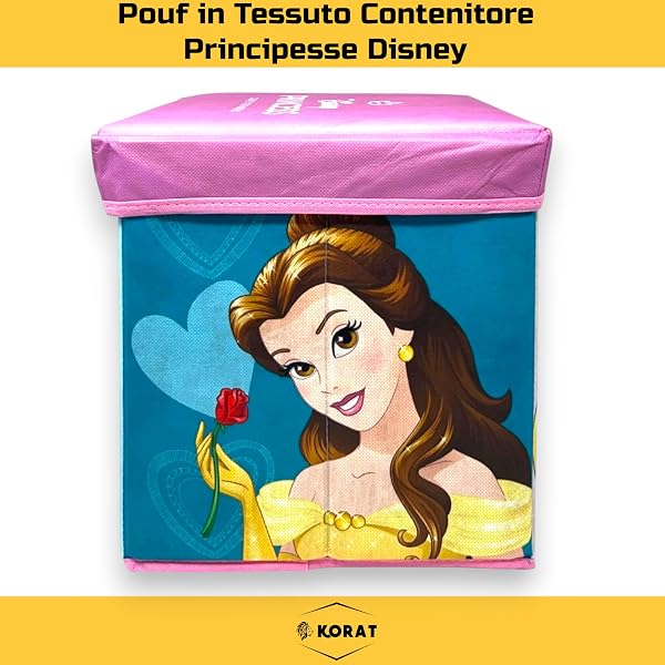 KORAT - Pouf Contenitore Pieghevole per Bambini 30x30x30 cm con Coperchio – Cubo Porta Giochi in Tessuto, Scatola Portaoggetti Salvaspazio per Cameretta, Seduta Decorativa (Principesse Disney) - 2