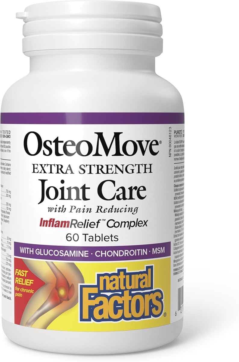 Natural Factors OsteoMove® Joint Care Extra Strength, 60 Tablets, Glucosamine, Chondroitin, MSM, Fast Relief for Chronic Pain, Proudly Canadian