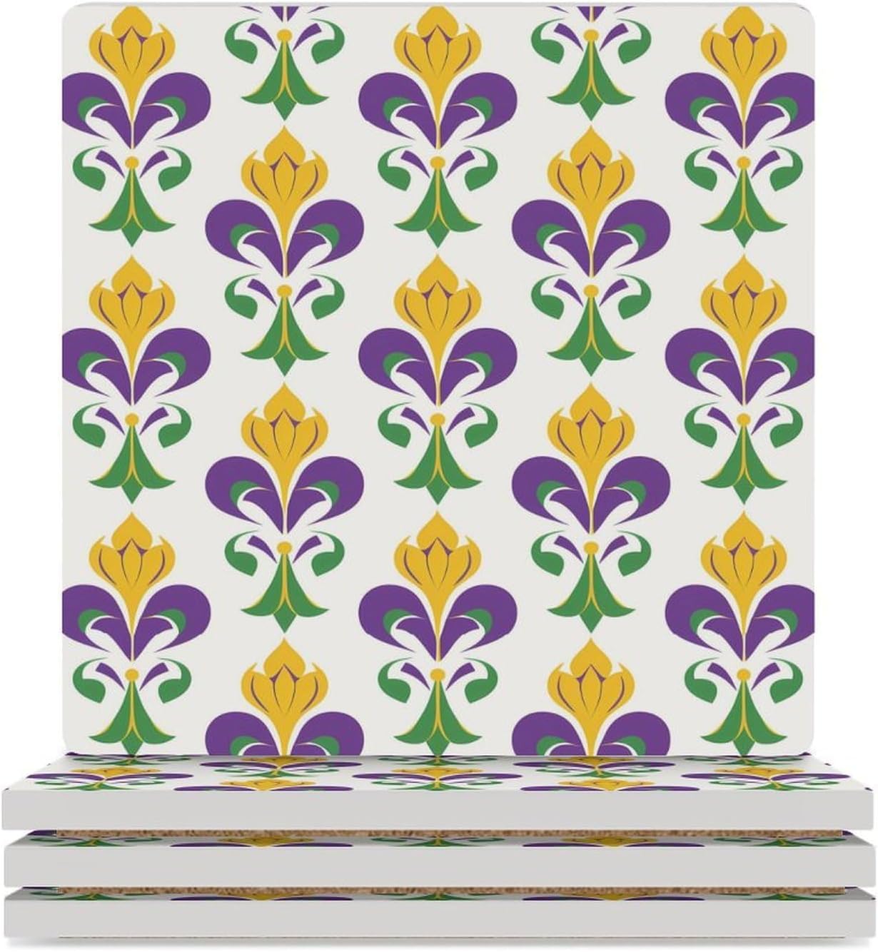 Mardies Grass De Lis Coaster for Drinks Square Ceramic Table Coasters Stone Mat Crafts 4PCS Home Kitchen Decor