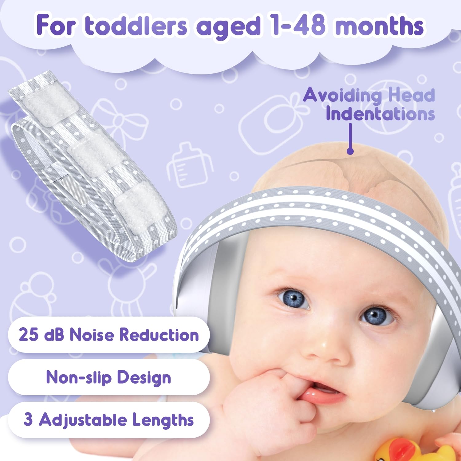 Casque Bébé Anti-Bruit 2 en 1, Bébés et Tout-Petits jusqu'à 60 Mois, Certifié CE, Confortable et Réglable, Blanc