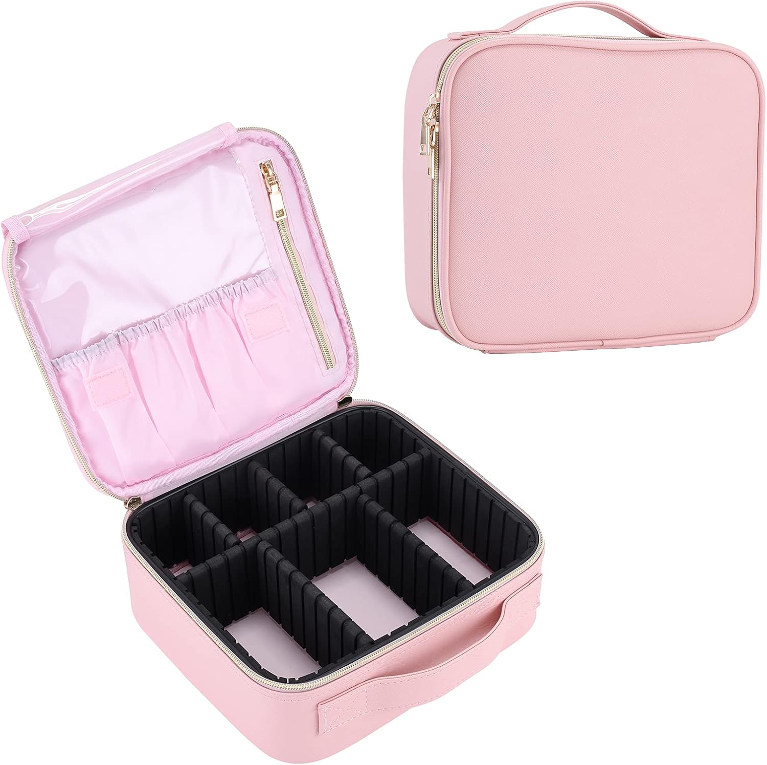 Joligrace Makeup Bag Cosmetic Case Vanity Travel Beauty Box Make Up Train Case Hairdressing Tools Organiser with Adjustable Compartment and Tools Bag, Cute Pink Joligrace Makeup Bag Cosmetic Case Vanity Travel Beauty Box Make Up Train Case Hairdressing Tools Organiser with Adjustable Compartment and Tools Bag, Cute Pink