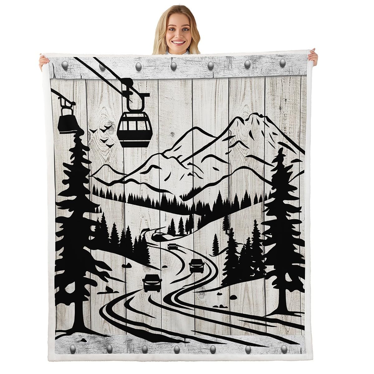 Couverture polaire téléphérique plaid pin noir grand lit adulte ado
