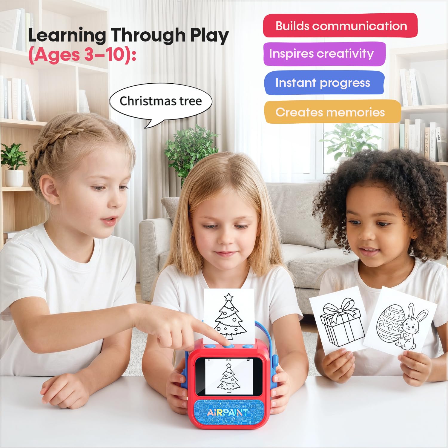 BioAdvanced Impresora térmica portátil inteligente con IA para niños, impresora térmica inalámbrica sin tinta, mini fabricante de calcomanías térmicas con control de voz y 6 opciones de estilo