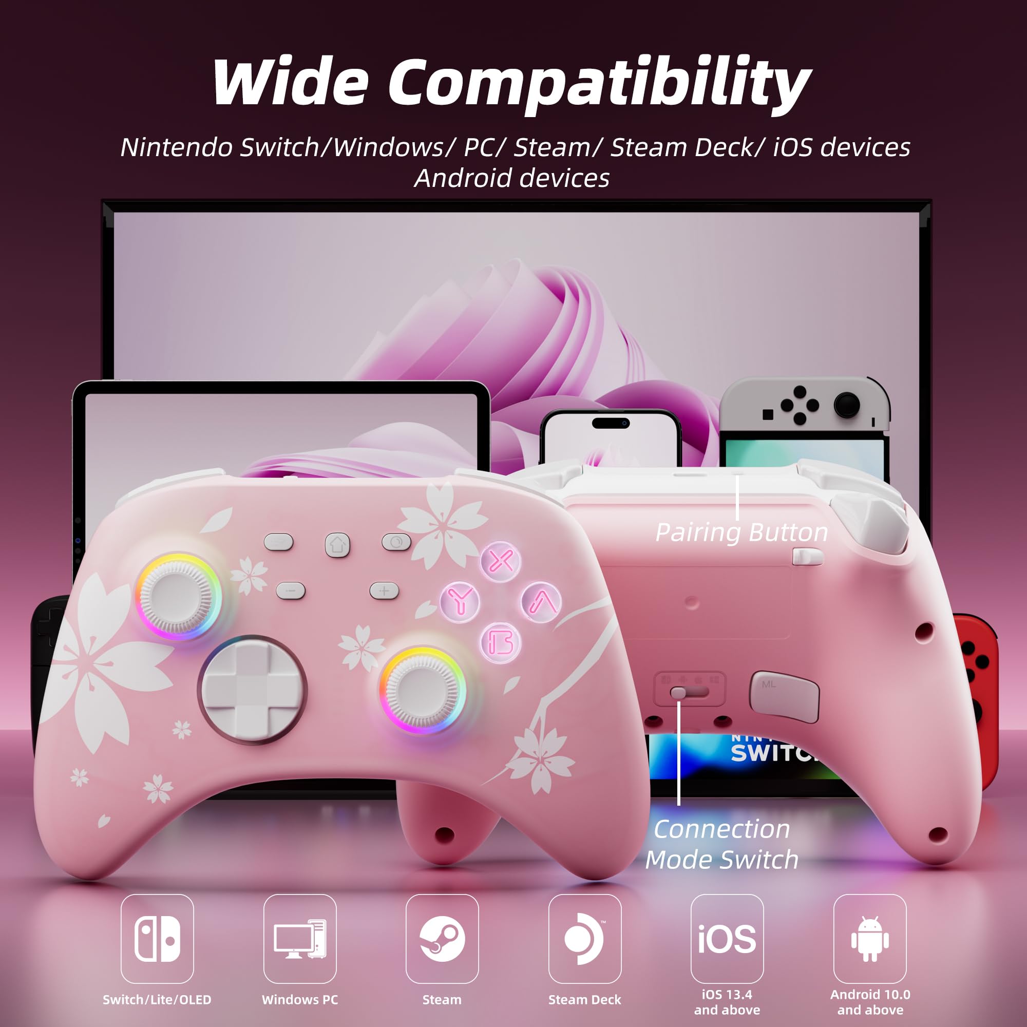 Image secondaire de Manette Pro sans Fil Mytrix pour Nintendo Switch - Rose Sakura