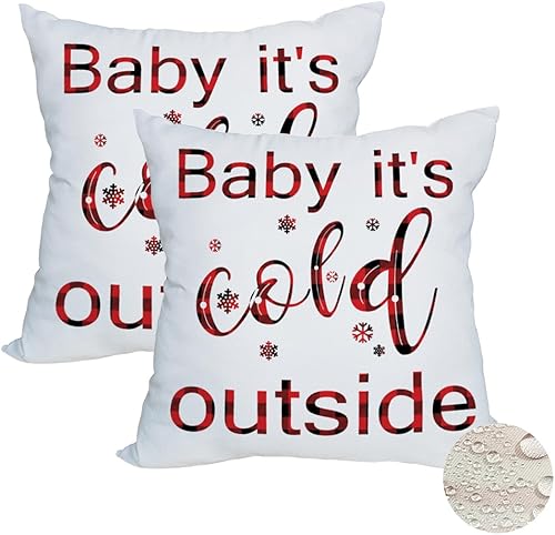 Fukeen Fundas de almohada de invierno para exteriores, de 18 x 18 pulgadas, impermeables, diseño de búfalo rojo y negro, diseño de cuadros "Baby Fukeen Fundas de almohada de invierno para exteriores, de 18 x 18 pulgadas, impermeables, diseño de búfalo rojo y negro, diseño de cuadros "Baby